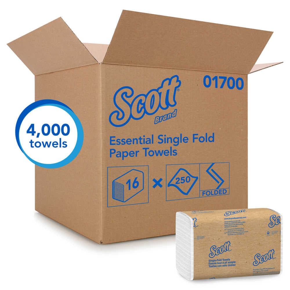 Scott Single Fold Paper Towels, 1-Ply, 9.3 in x 10.5 in, White, 4000/Case, 01700 thumbnail 2