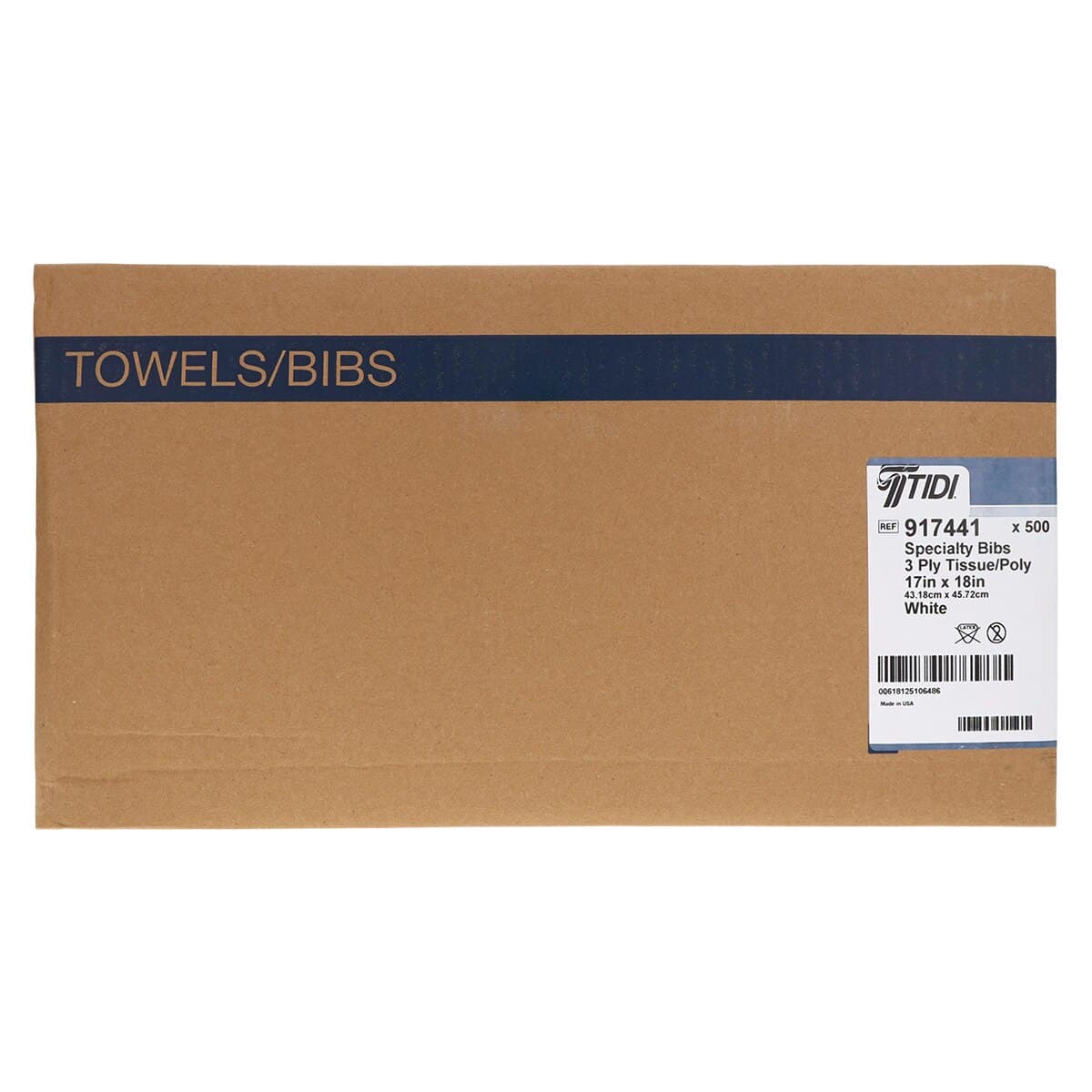 Tidi Products Contour Neck Patient Bibs, 17" x 18", 3-Ply Tissue with 1-Ply Poly Back, White, 500/Case, 917441 thumbnail 2