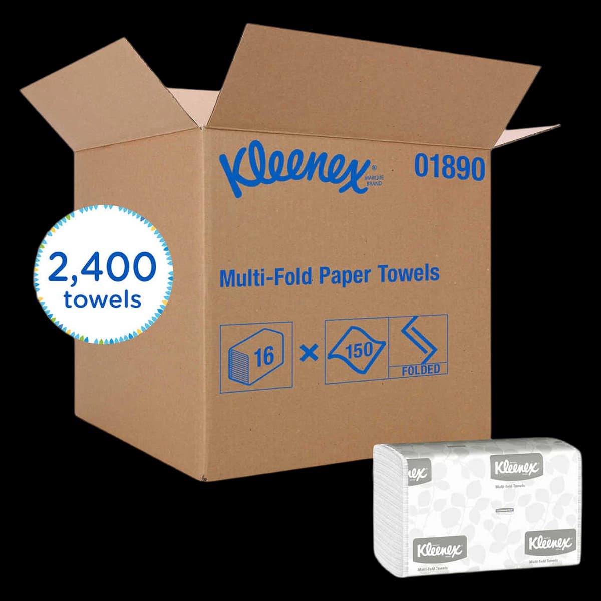 Kleenex Multifold Paper Towels, White, 9.2" x 9.4", 1-Ply, 2400/Case, 01890 - 1890 Kleenex Multifold Towels 2400/Case 01890 - Image 1