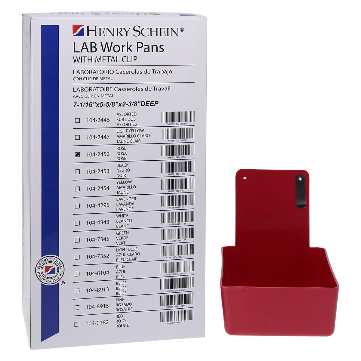 Plasdent Plastic Lab Pan with Metal Clip, Rose, 7-1/16" x 5-5/8" x 2-3/8", 1/Pk, 207MLP-5P - Plastic Lab Pan with Metal Clip, Rose, 1/Pk, 207MLP-5P - Image 1