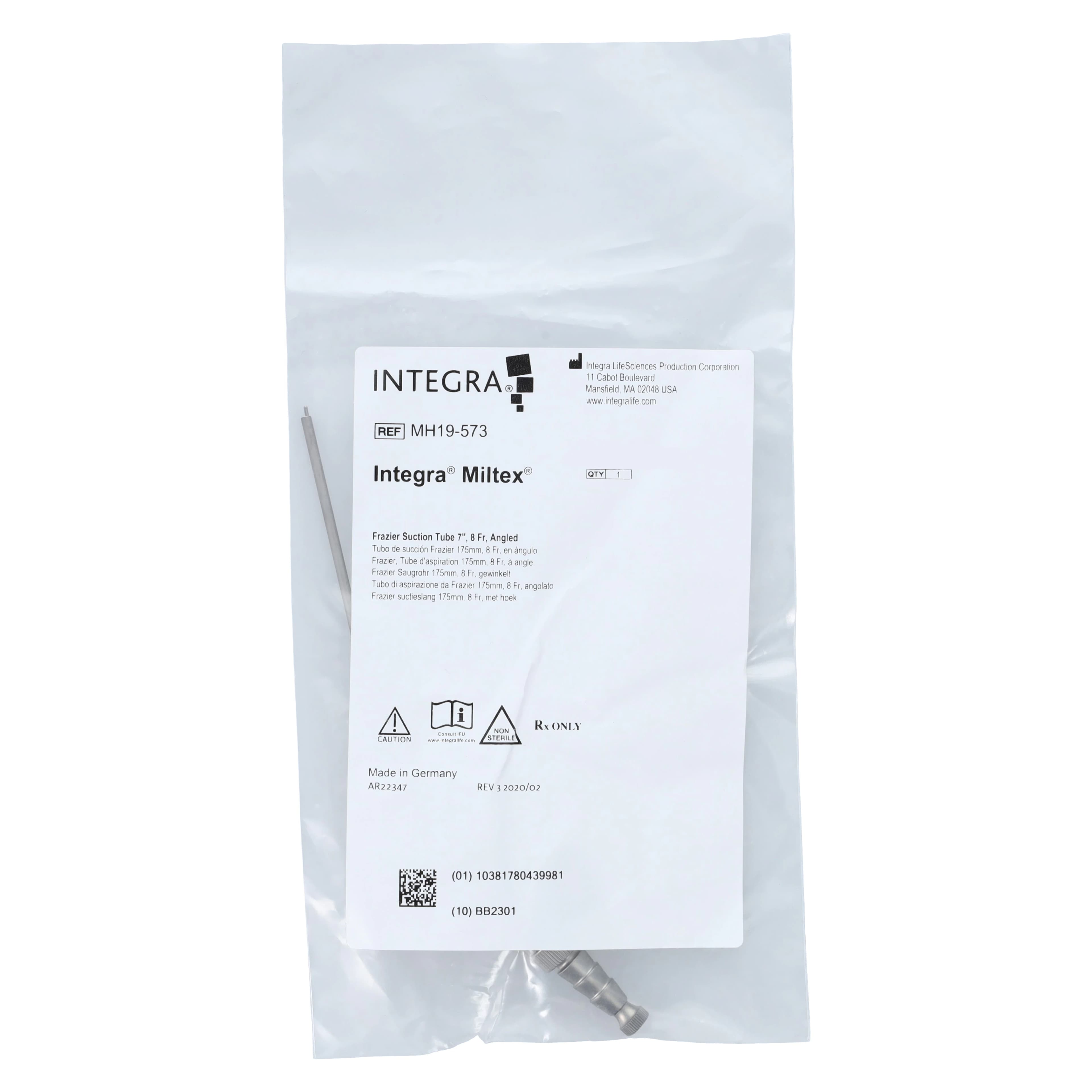 Integra Miltex MH Frazier Suction Tube, 8 Fr, Angled, Stainless Steel, Sterile, Single (MH19-573) thumbnail 7