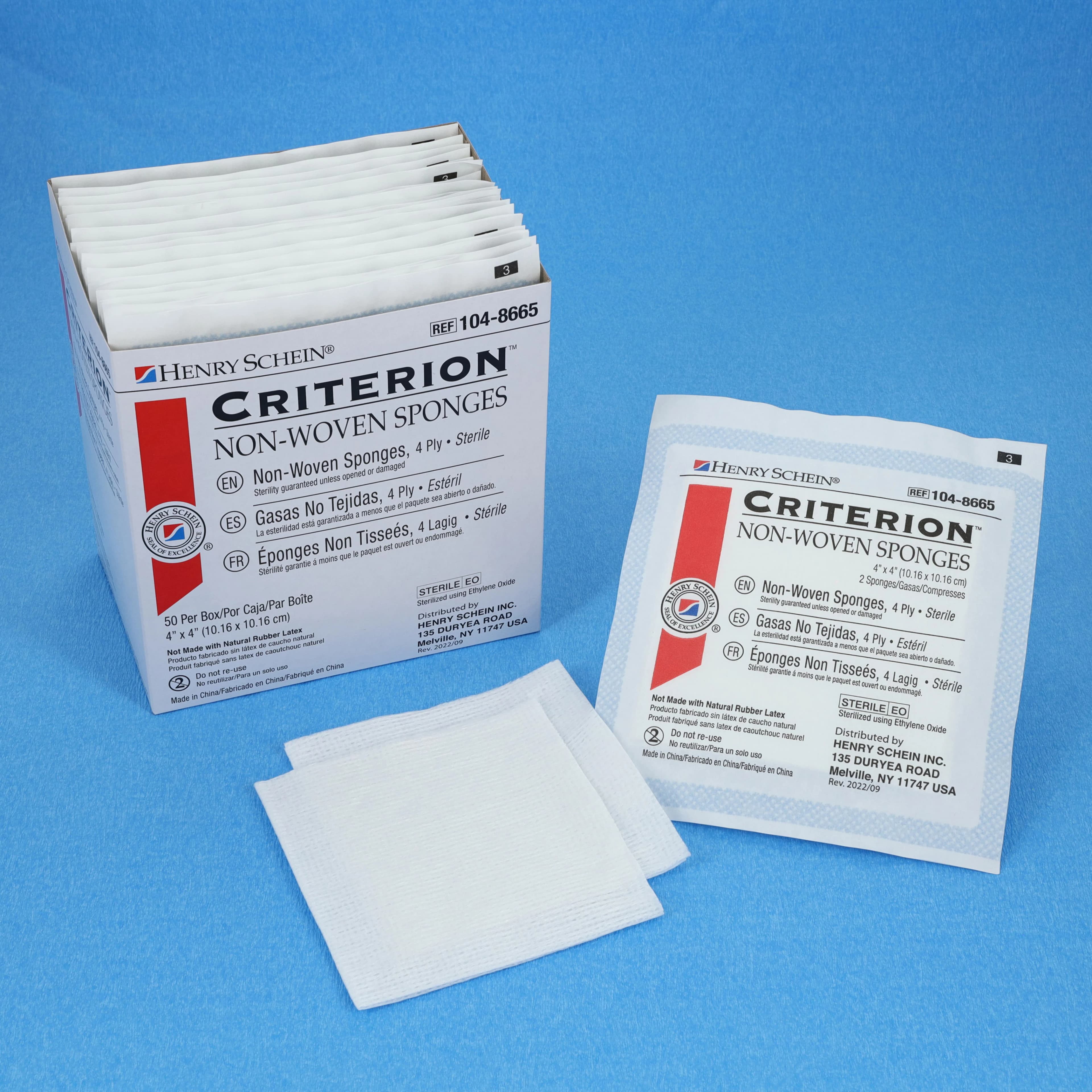 Criterion Non-Woven Sterile 4-Ply Sponges, 4" x 4", Rayon/Polyester Blend, Latex-Free, 50/Pk thumbnail 6