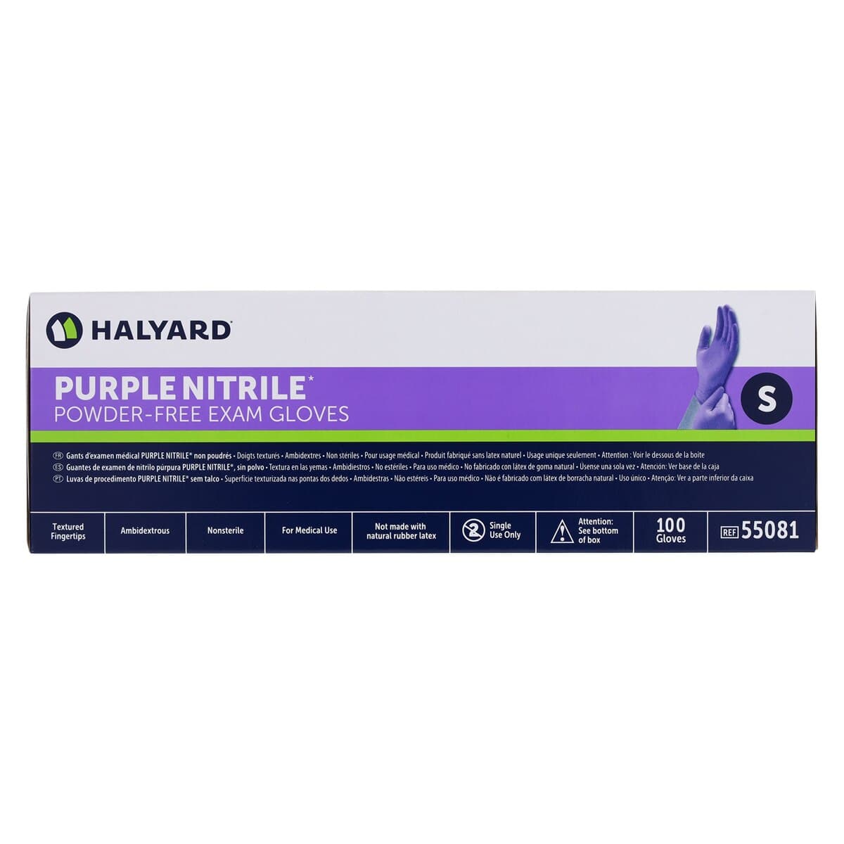 Halyard PURPLE NITRILE* Exam Gloves, Powder-Free, Latex-Free, Non-Sterile, Small, Purple, 100/Box, 55081 thumbnail 5