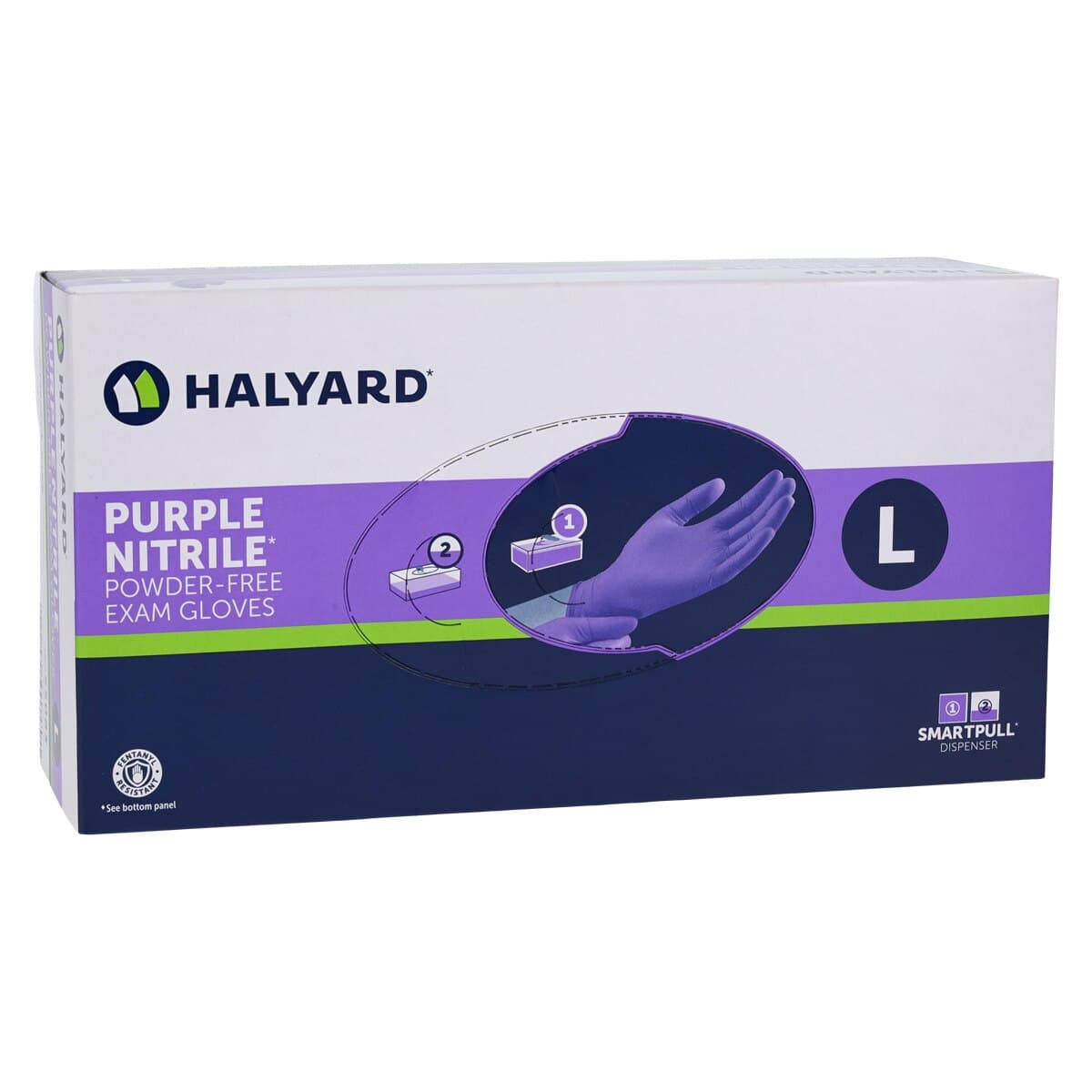 Halyard PURPLE NITRILE* Exam Gloves, Powder-Free, Latex-Free, Non-Sterile, Fingertip Textured, Chemo Rated, Large, Purple, 100/Box, 55083 thumbnail 4