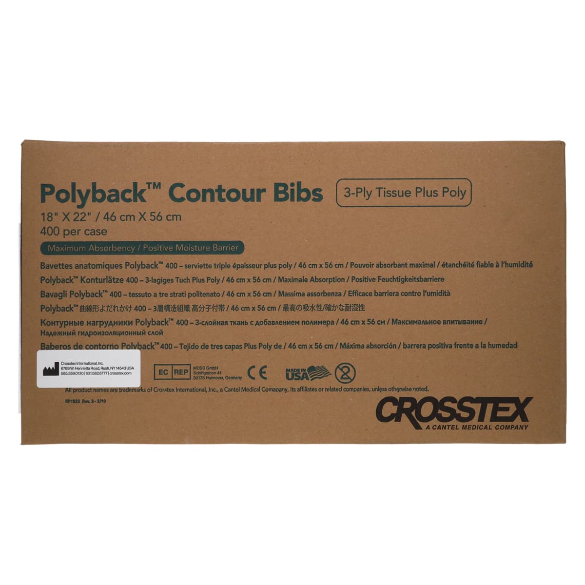 Crosstex Polyback Contour Neck Patient Bib, 3-Ply Paper + 1-Ply Poly, White, 18" x 22", 400/Case, WERUEC thumbnail 3