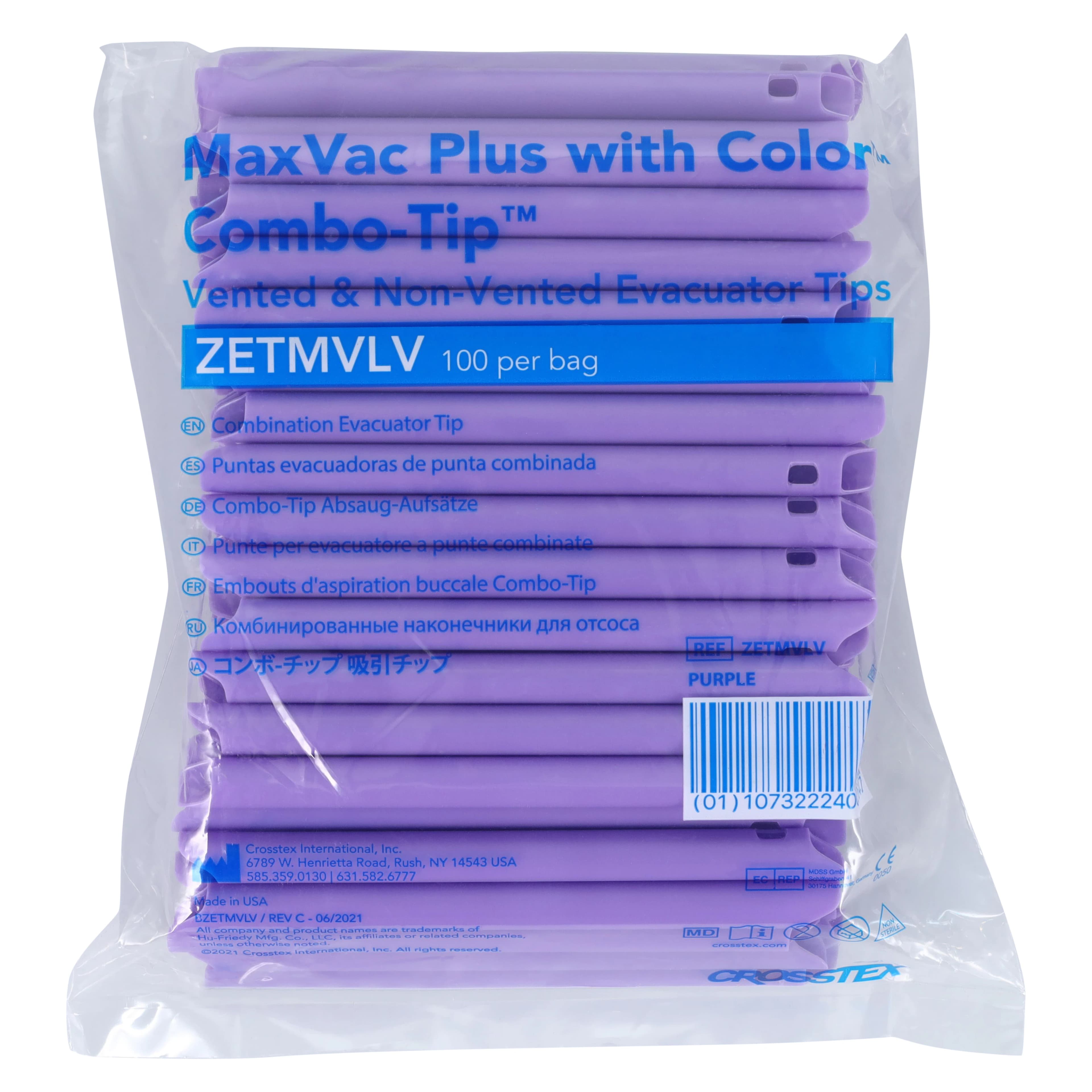 Crosstex MaxVac Plus Combo HVE Evacuator Tips, Vented/Non-Vented, Assorted Colors, 1000/Bx, ZETMVP thumbnail 4