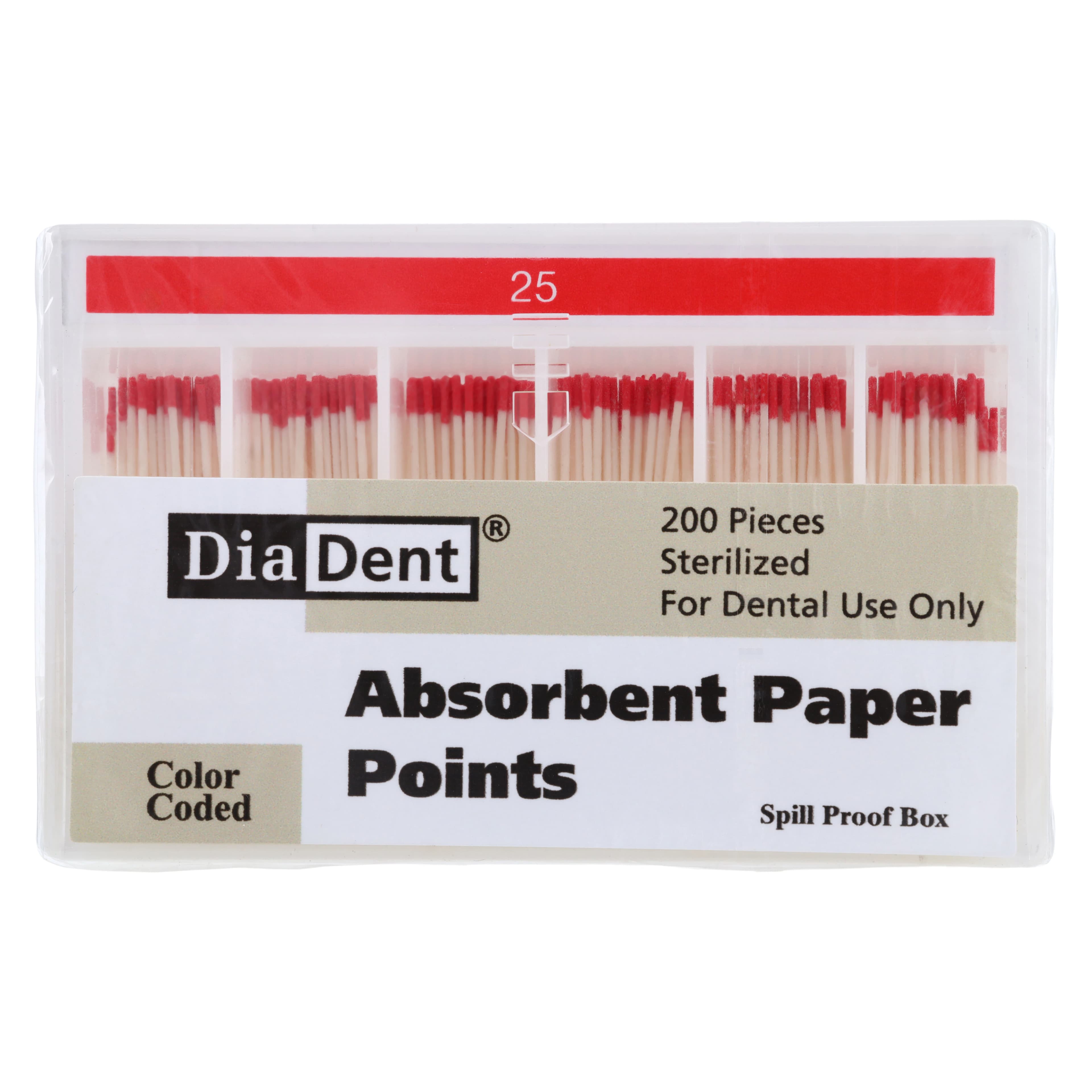 DiaDent Absorbent Paper Points, Non-Marked, .02 Taper, Size #25 (ISO), Slide Package, 200/Box - DiaDent Absorbent Paper Points Non-Marked .02 Taper Slide Package #25 Box of 200 - Image 1