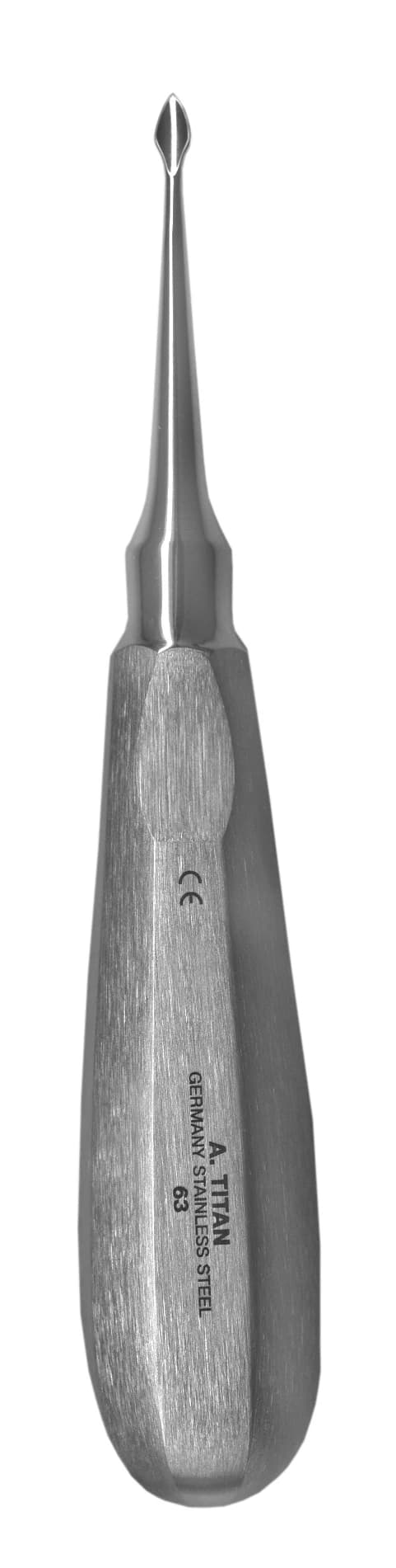 A. Titan Instruments #63 Spade Tip Bone Preservation Elevator, Straight, 4 mm Tip, Single End, 1/Pk - Spade Tip Bone Preservation Elevator – # 63, Straight, 4 mm Tip, Single End - Spade Tip Bone Preservation Elevator – # 63, Straight, 4 mm Tip, Single End - Image 1