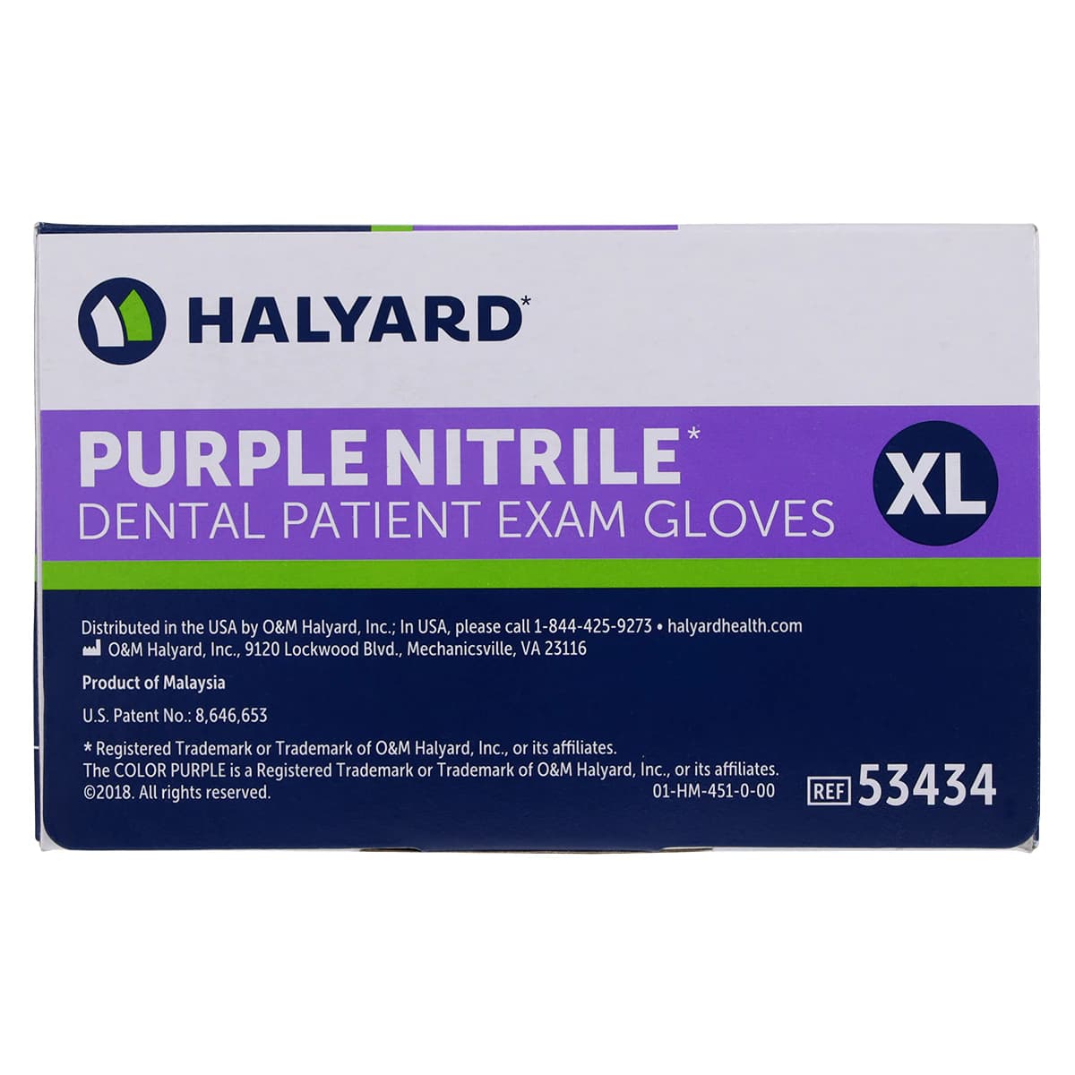 O & M Halyard Purple Nitrile Examination Gloves, Powder-Free, Non-Sterile, Latex-Free, X-Large, Purple, 100/Bx thumbnail 5
