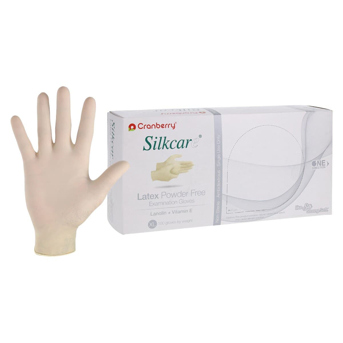Cranberry Silkcare Powder-Free Latex Exam Gloves with Lanolin & Vitamin E, Extra Large, White, 100/Box, CR7819 thumbnail 2