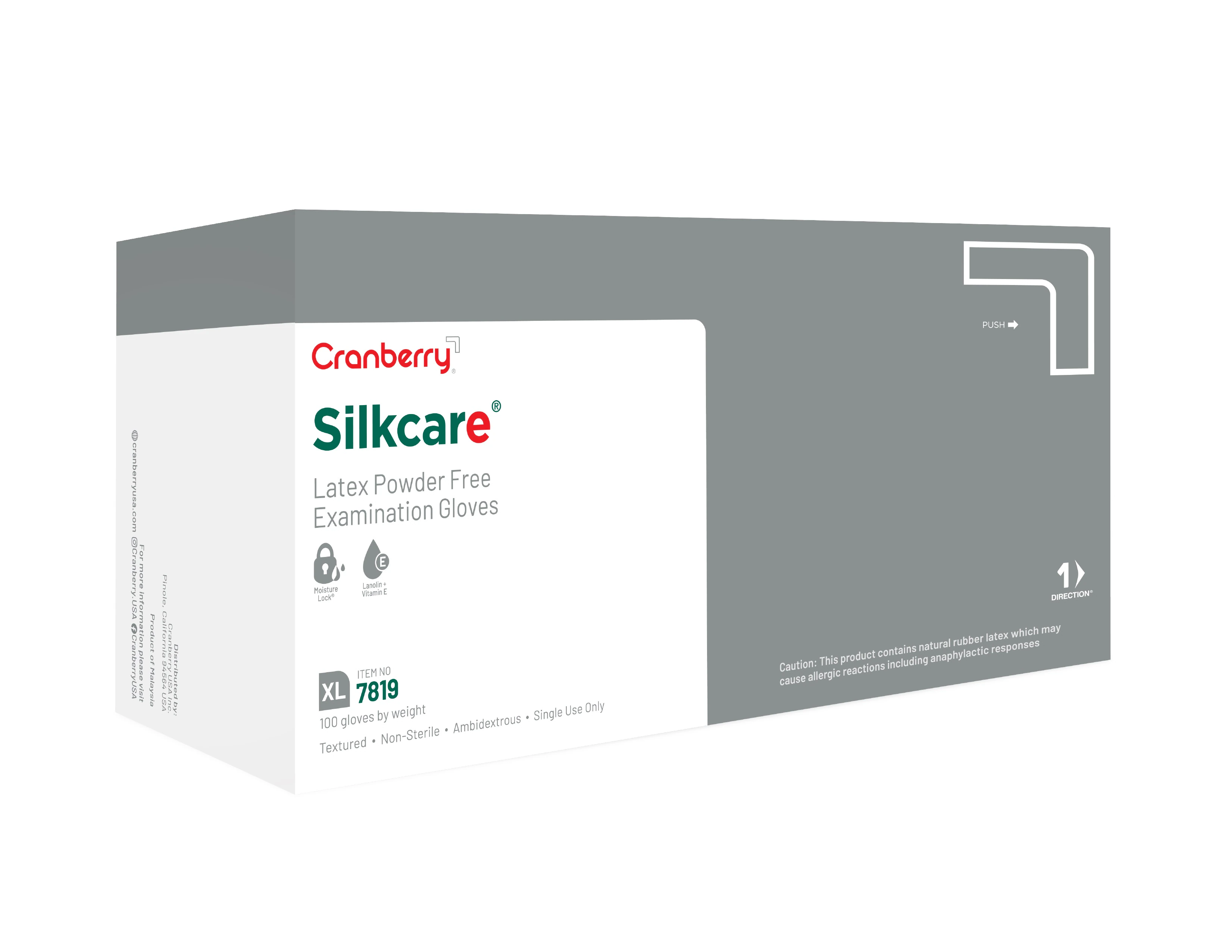 Cranberry Silkcare Powder-Free Latex Exam Gloves with Lanolin & Vitamin E, Extra Large, White, 100/Box, CR7819 thumbnail 3