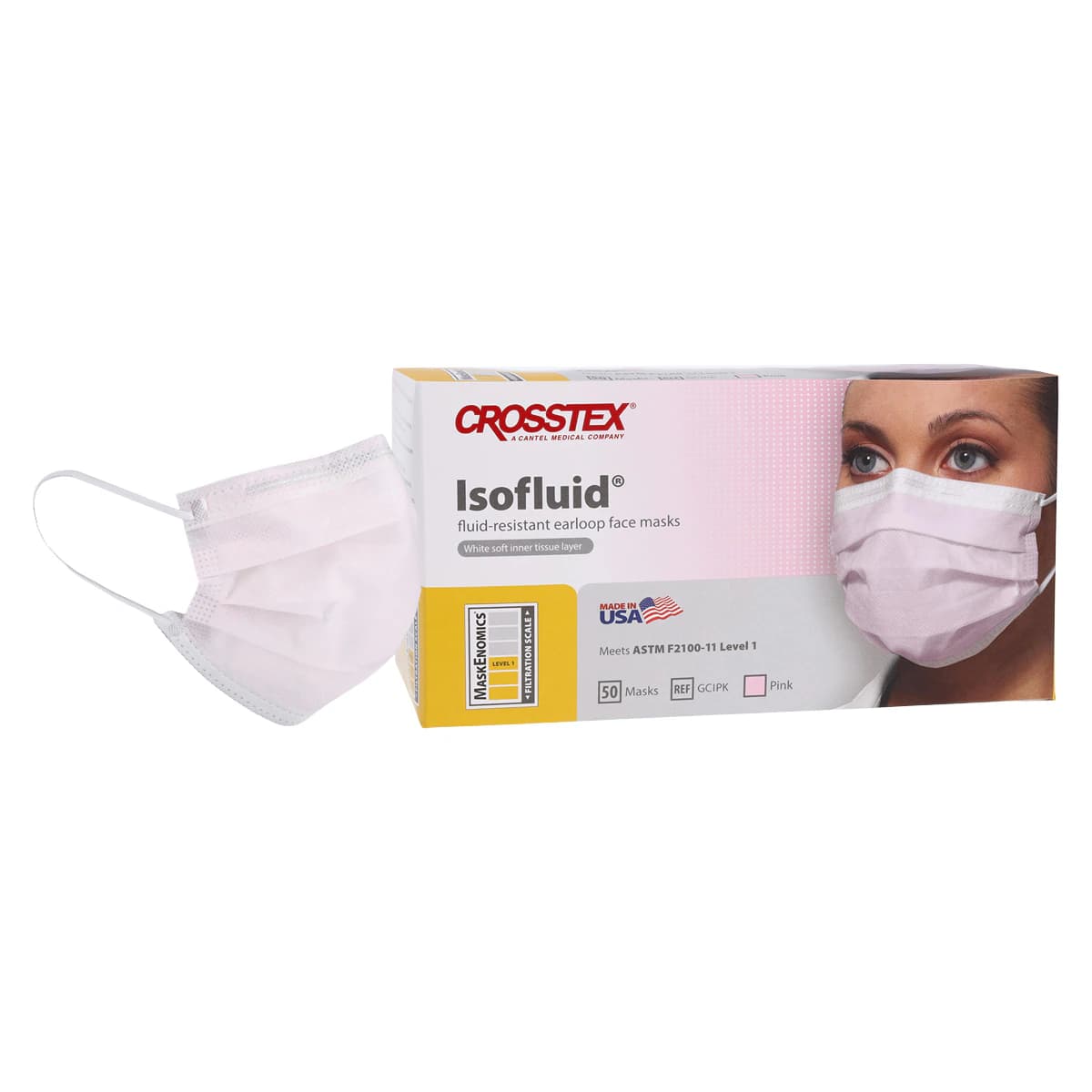 Isofluid™ Surgical Face Mask, ASTM Level 1, Ear Loop, Pink, 50/Box, GCIPK thumbnail 2