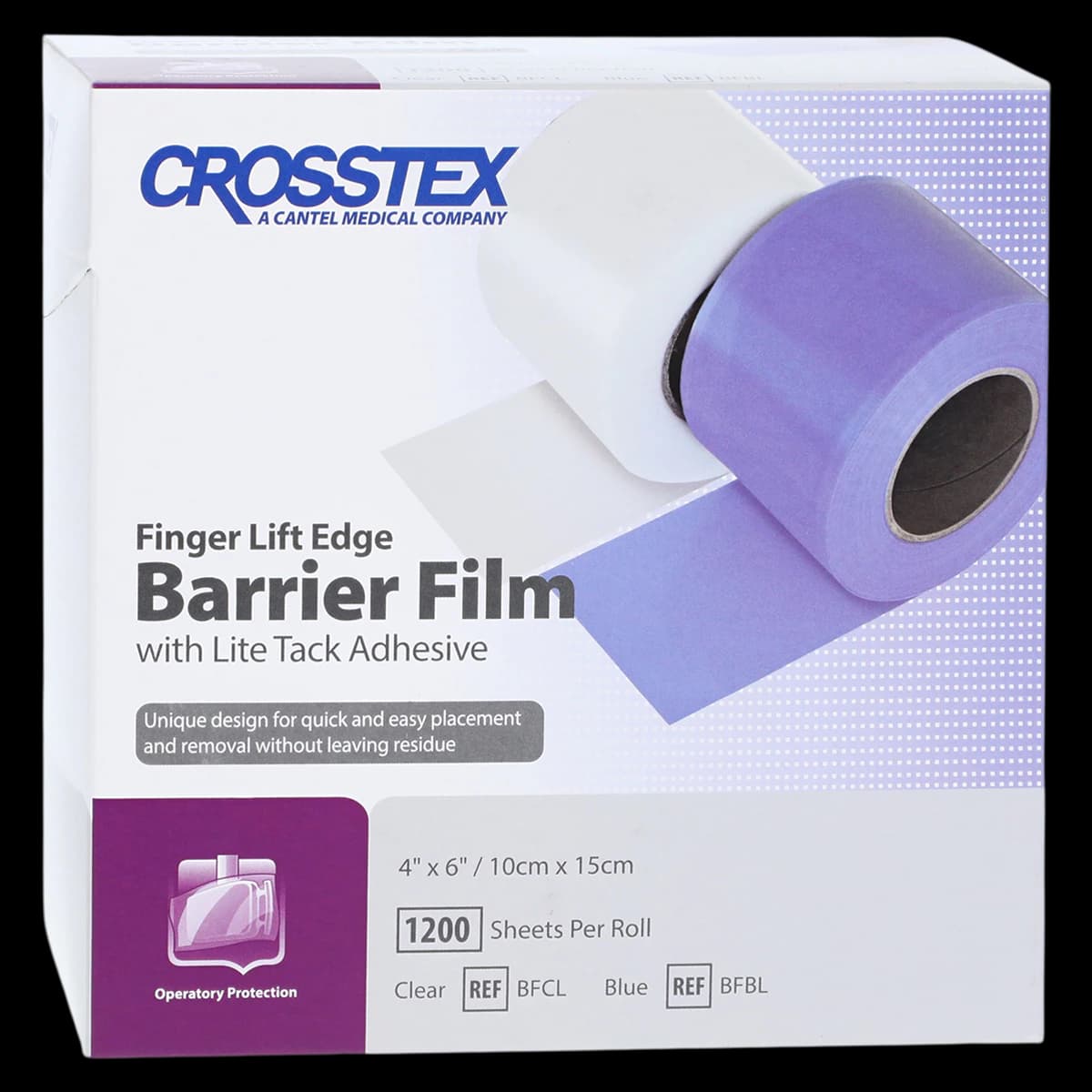 Crosstex Finger Lift Edge Barrier Film, Clear, 4" x 6", 2 mil, 1200 Sheets/Roll, BFCL - Finger Lift Edge Barrier Film 1200/Roll - Image 1
