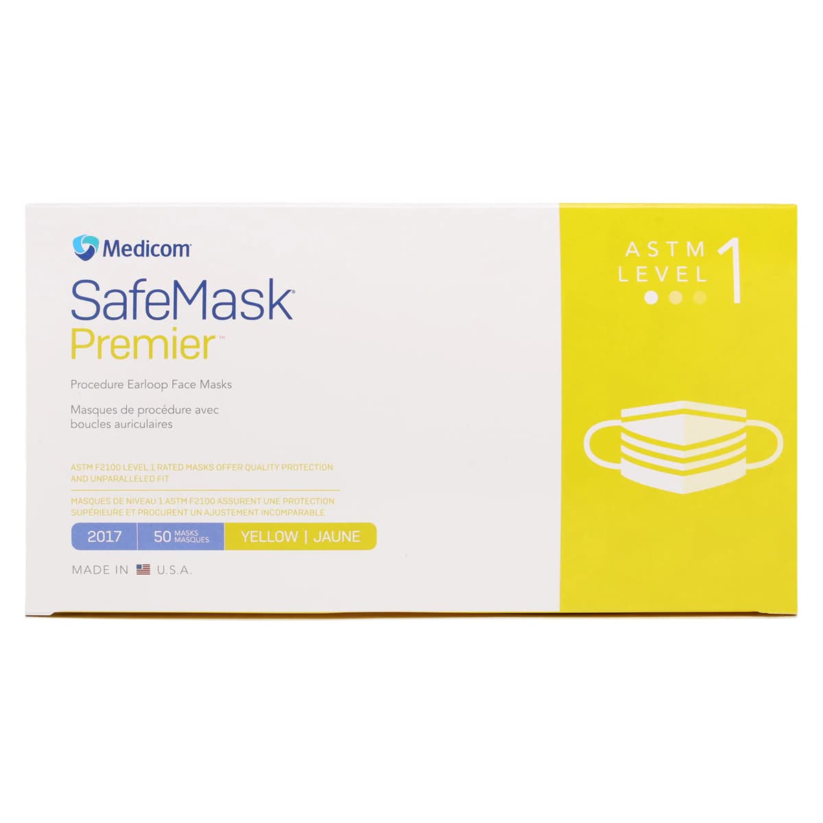 SafeMask® Premier™ Procedure Face Mask, ASTM Level 1, Ear Loop, Yellow, 50/Box thumbnail 9