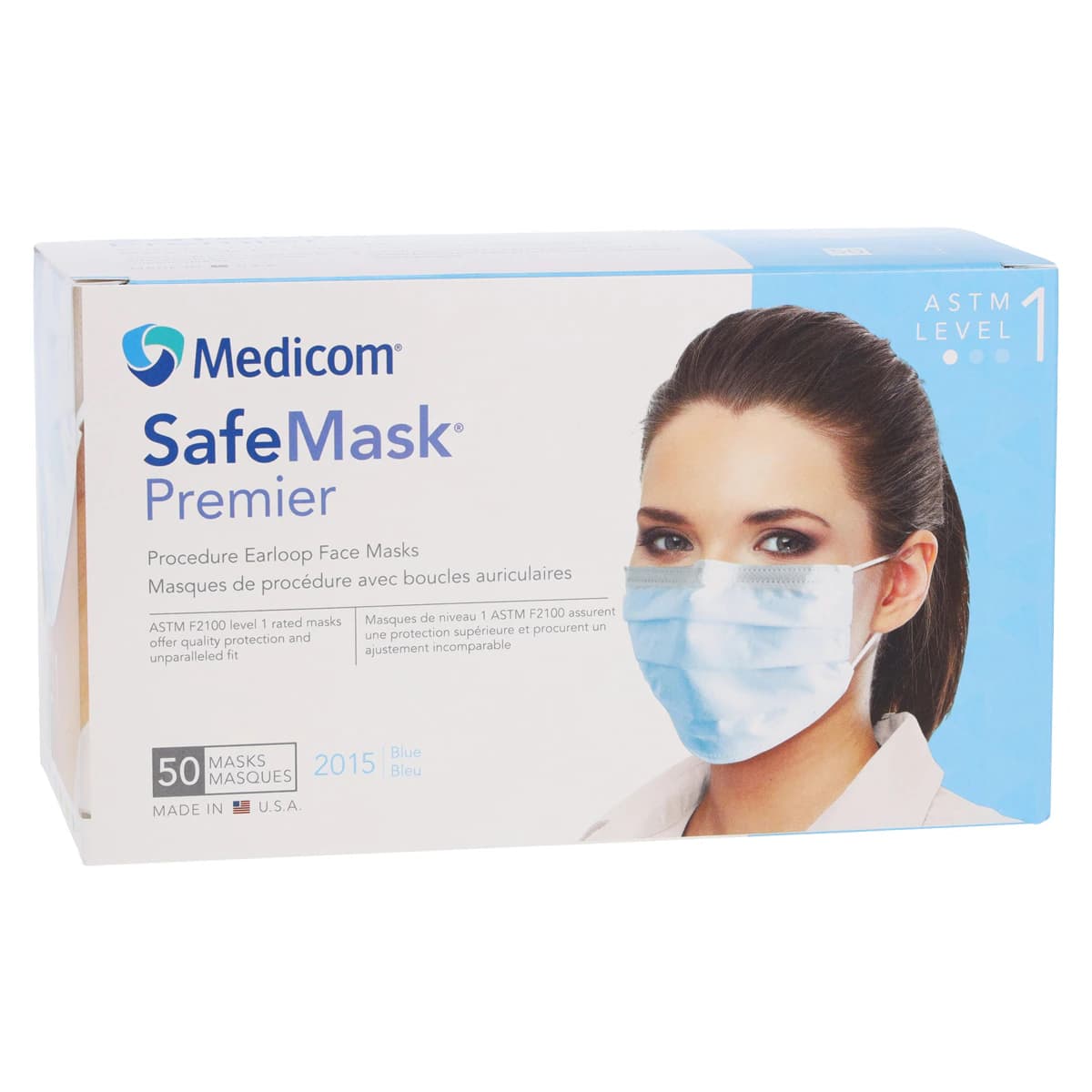 SafeMask Premier Procedure Earloop Face Mask, ASTM Level 1, Blue, 50/Box, 2015 thumbnail 4