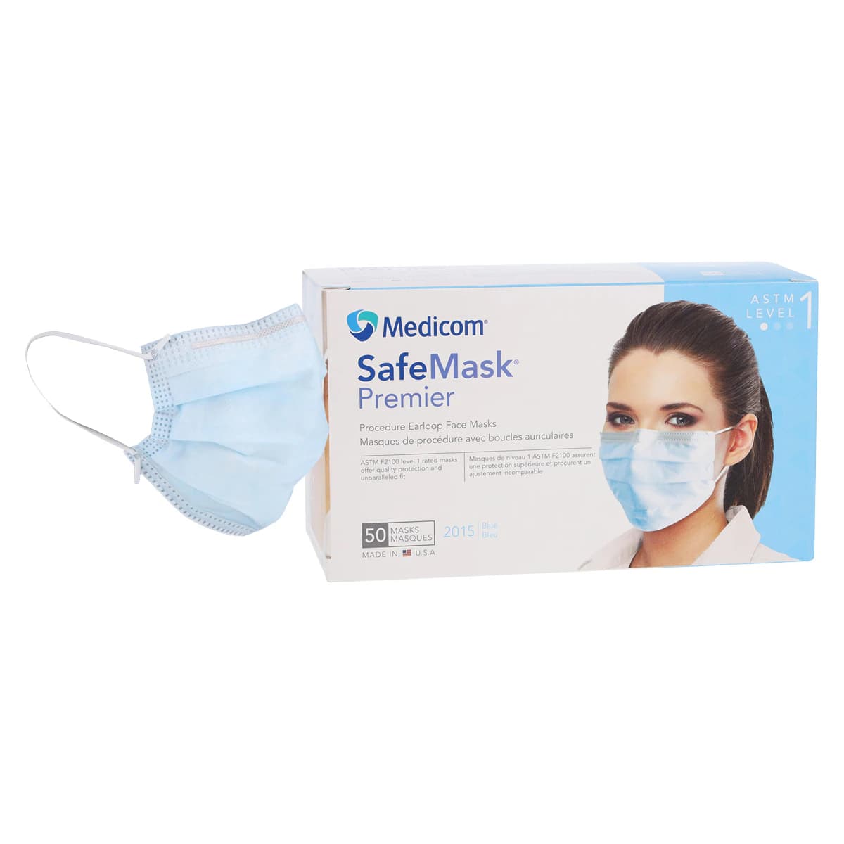 SafeMask Premier Procedure Earloop Face Mask, ASTM Level 1, Blue, 50/Box, 2015 thumbnail 2