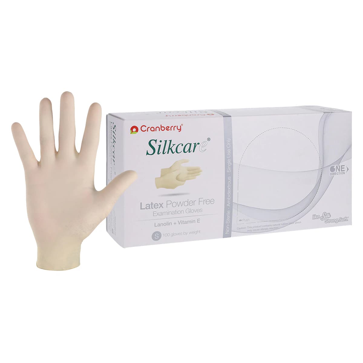 Cranberry Silkcare Powder-Free Latex Exam Gloves with Lanolin and Vitamin E, Small, Natural, 100/Box, CR7816 - Cranberry® Silkcare® Powder Free Latex Exam Gloves with Lanolin and Vitamin E, 100/Box - Small - Image 1