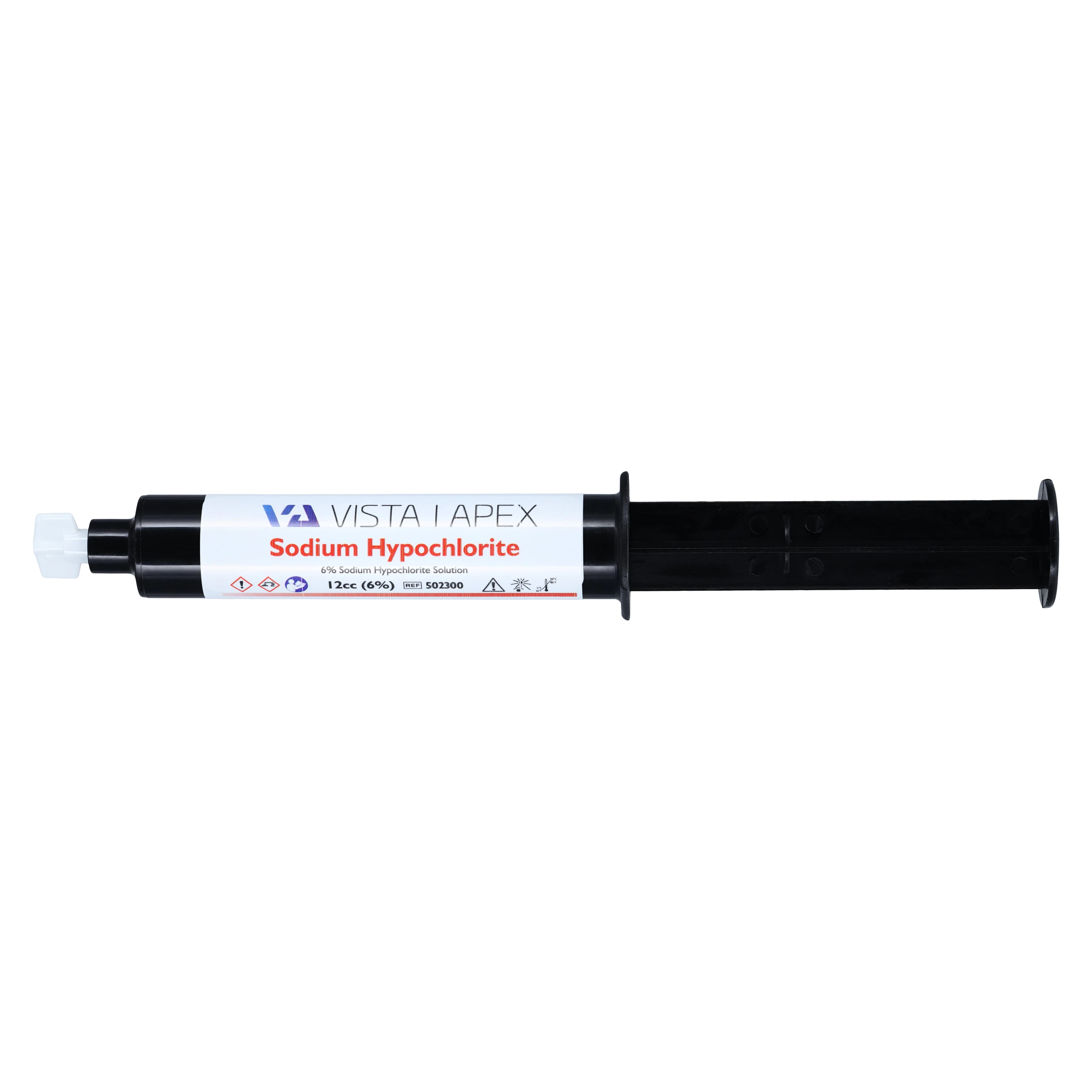 Vista Apex Sodium Hypochlorite 6% Irrigation Solution, 12 cc Prefilled Syringes, 10/Pkg, 502300 - Sodium Hypochlorite, 6% Solution, 12 cc, 10/Pkg, PreFilledSyringe, 502300 - Image 1