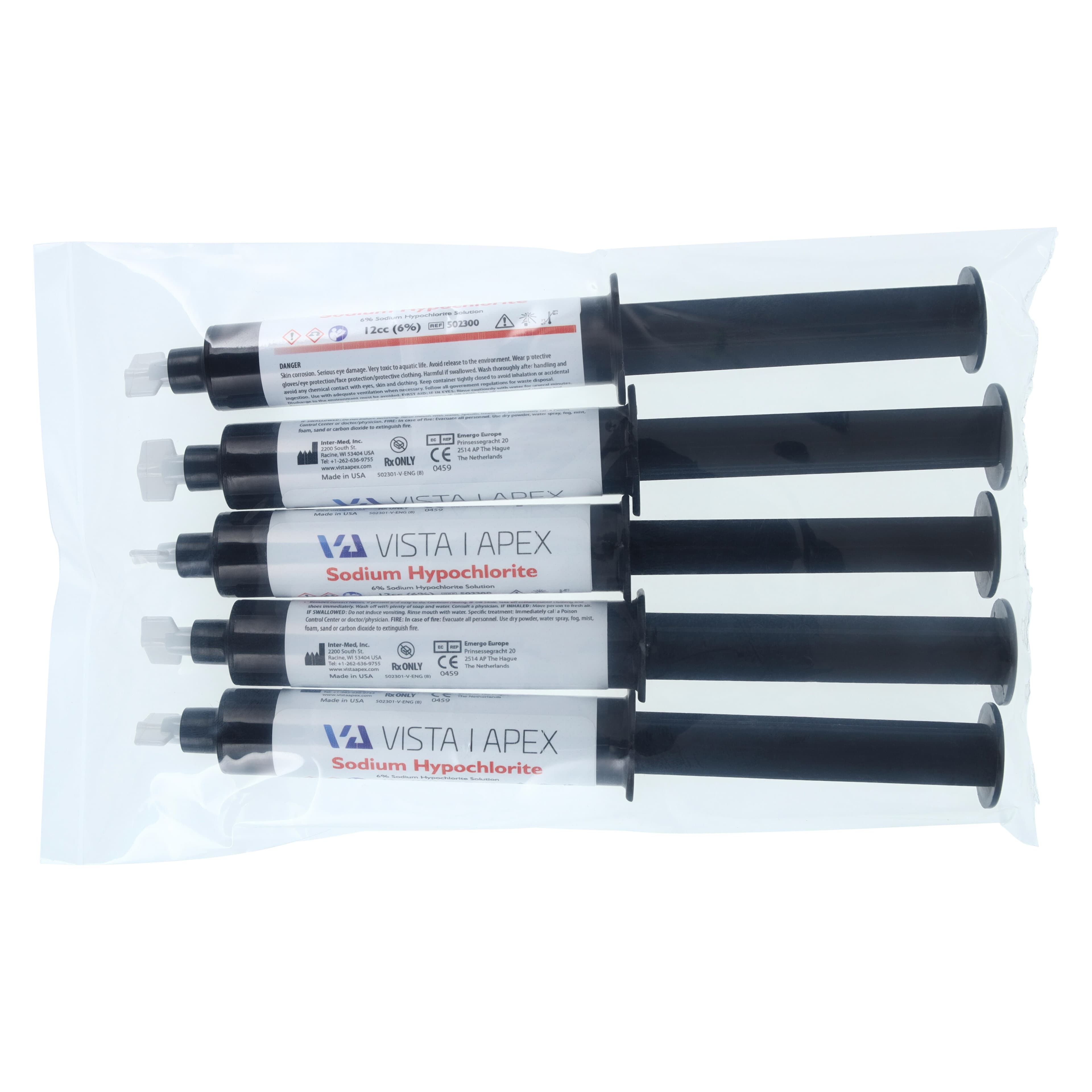 Vista Apex Sodium Hypochlorite 6% Irrigation Solution, 12 cc Prefilled Syringes, 10/Pkg, 502300 thumbnail 5