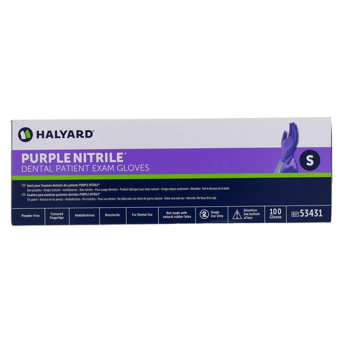 Halyard PURPLE NITRILE* Dental Exam Gloves, Powder-Free, Latex-Free, Textured, Small, Purple, 100/Bx, 53431 thumbnail 8