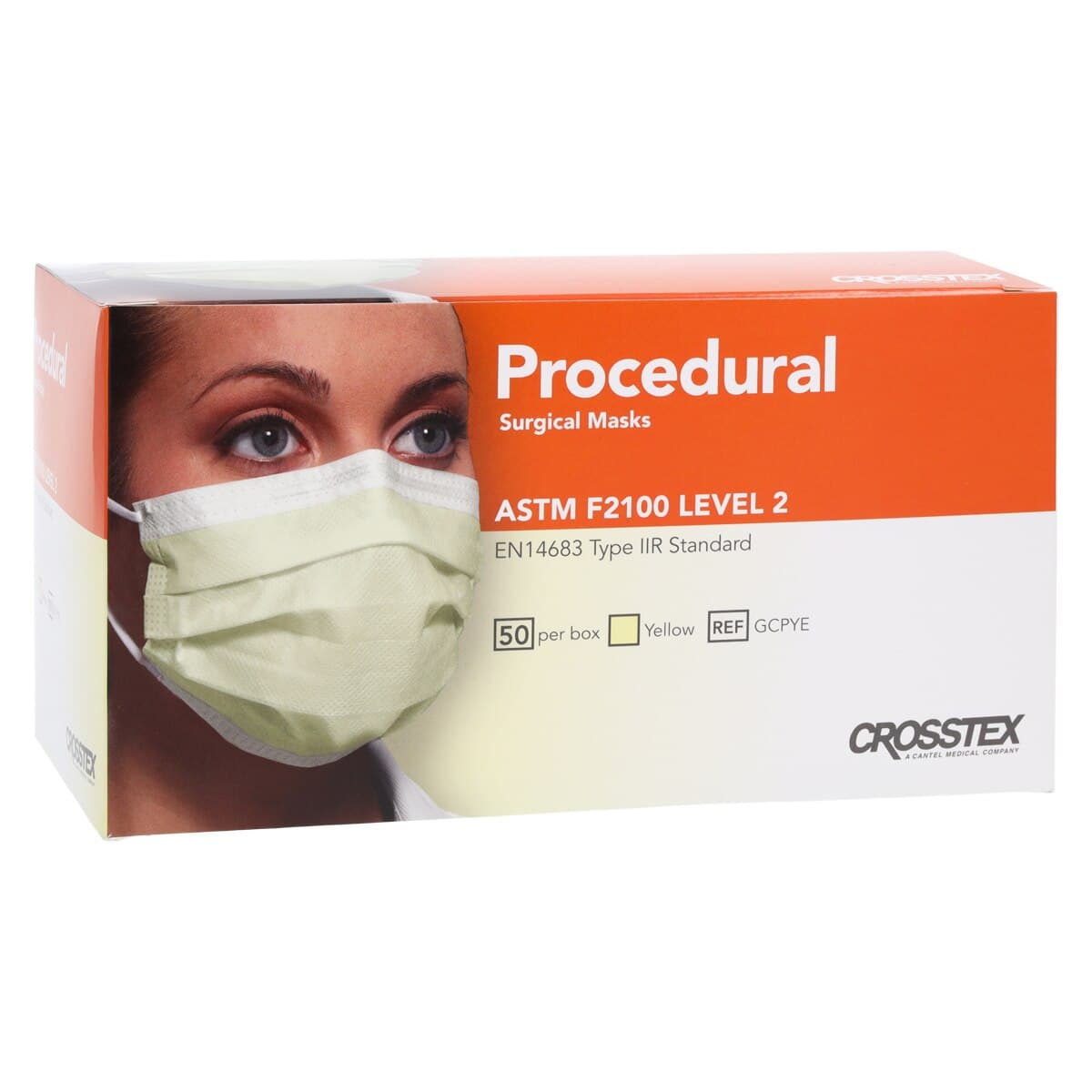 Crosstex Procedural Earloop Face Mask, ASTM Level 2, Fluid Resistant, Yellow, One Size Fits Most, 50/Box, GCPYE thumbnail 4
