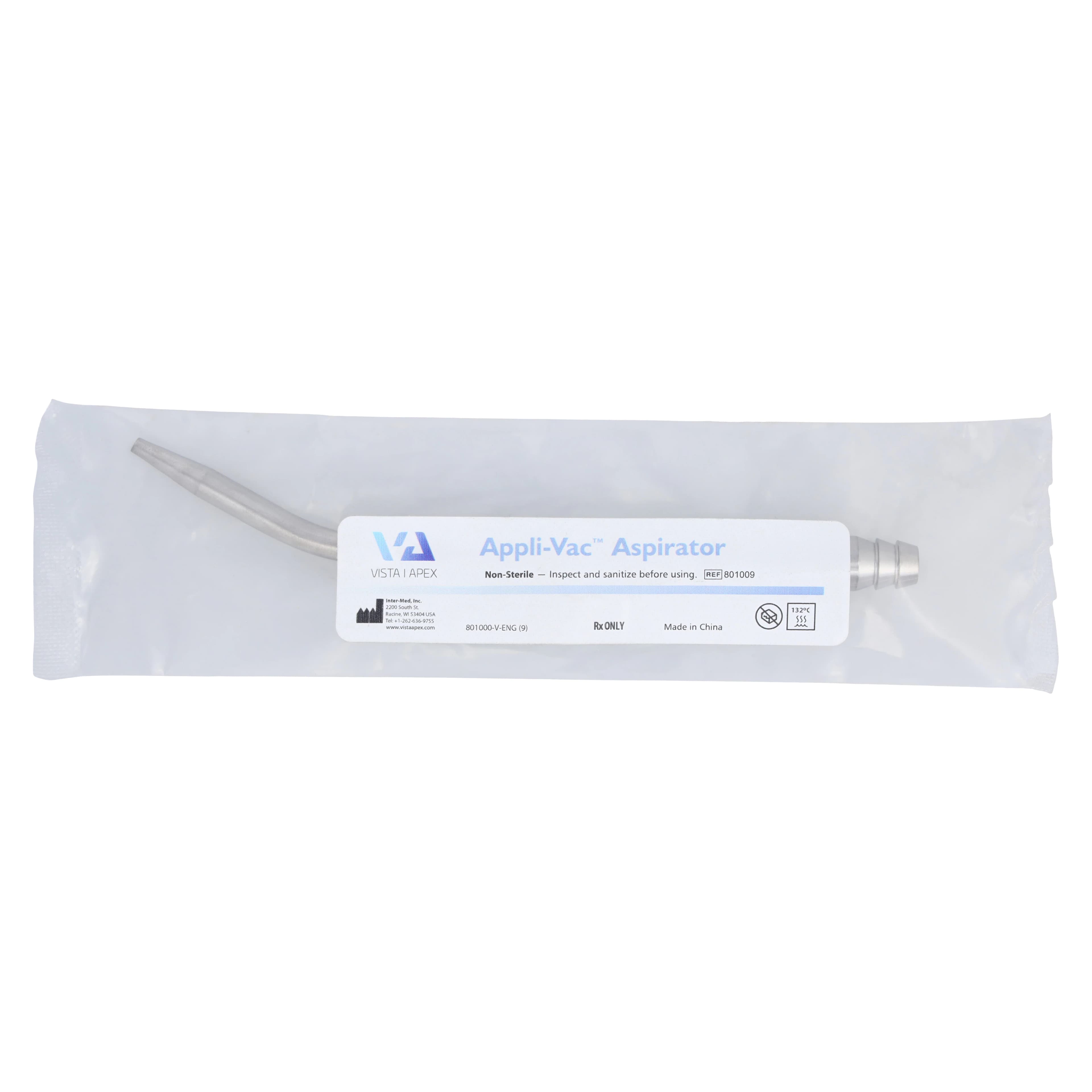 Vista Apex Appli-Vac Surgical Aspirator, Stainless Steel, Tapered Tip, 1.5 mm Opening, Large Tube, 6" Length, 1/Pkg, 46P1A thumbnail 2