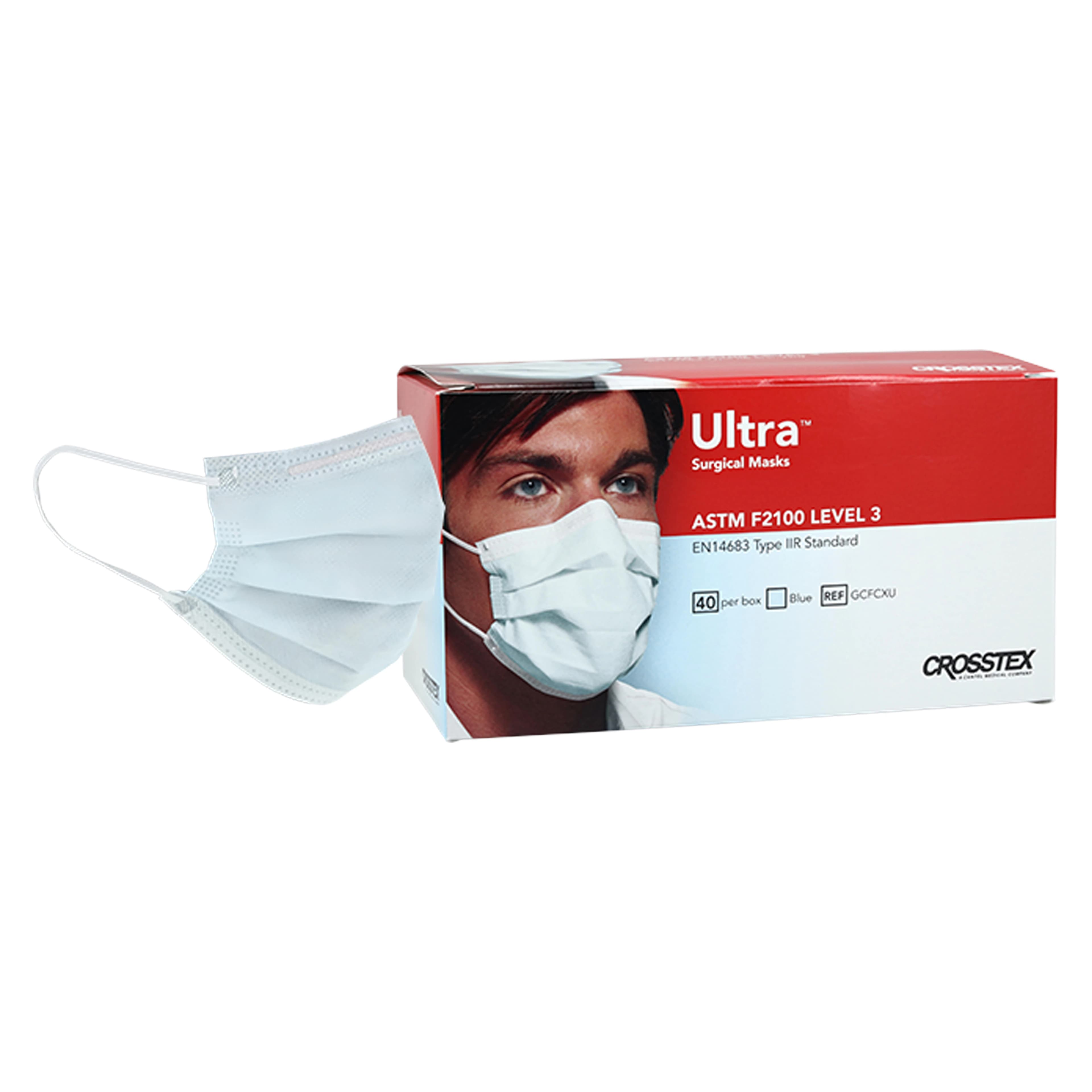 Crosstex Ultra Earloop Face Masks, ASTM Level 3, Blue, Latex Free, 40/Box, GCFCXU thumbnail 2