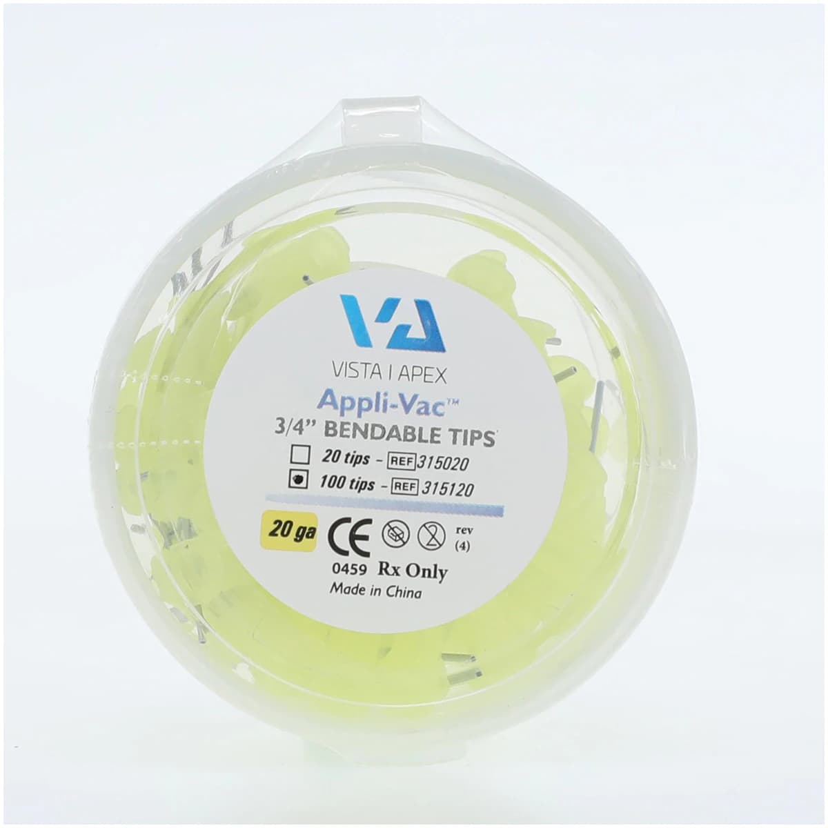 Vista Apex Appli-Vac 3/4" Bendable Applicator Tips, 20 Gauge, Yellow, 100/Pkg, 315120 thumbnail 2