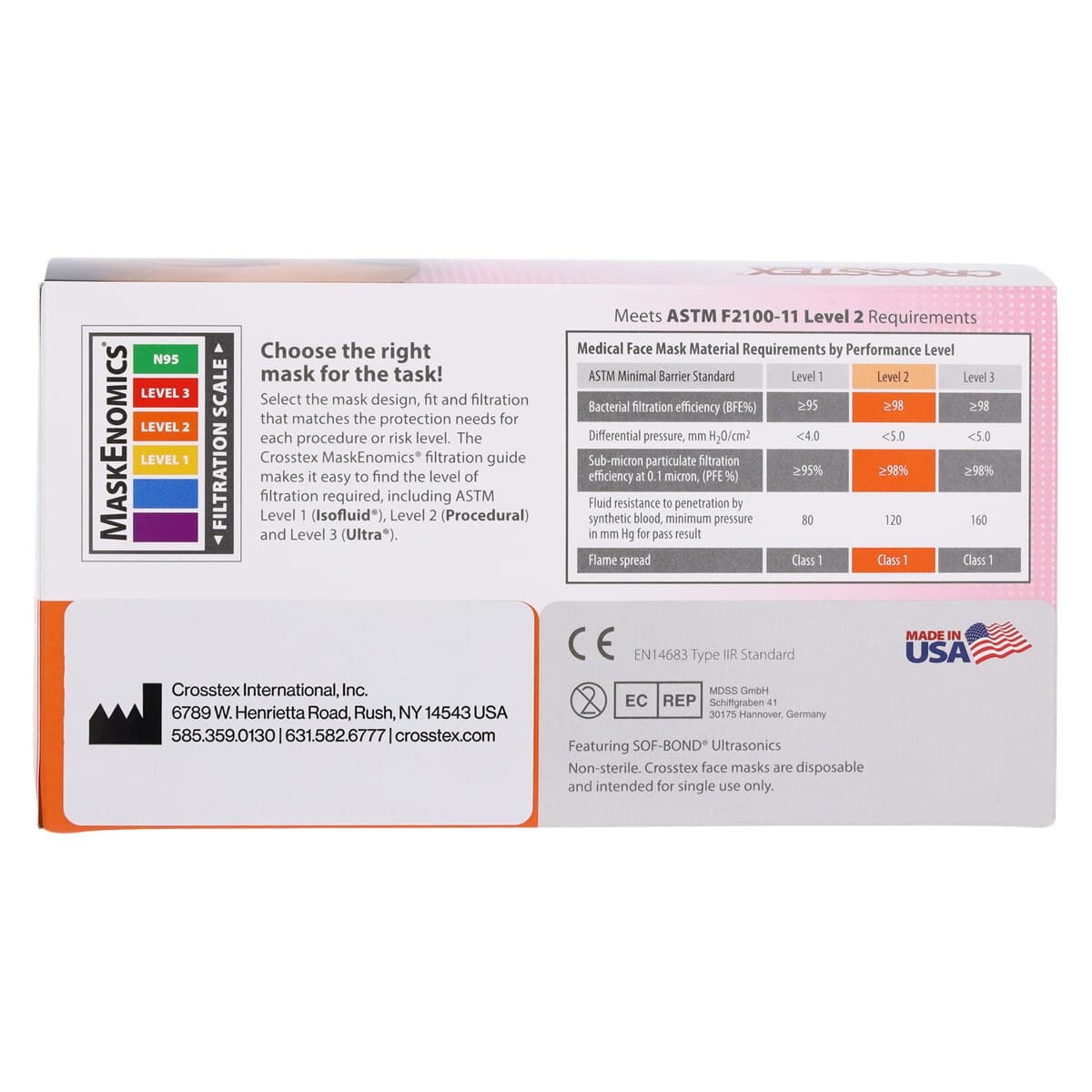 Crosstex Procedural Earloop Face Mask, ASTM Level 2, Pink, Latex-Free, 50/Box, GCPPK thumbnail 6