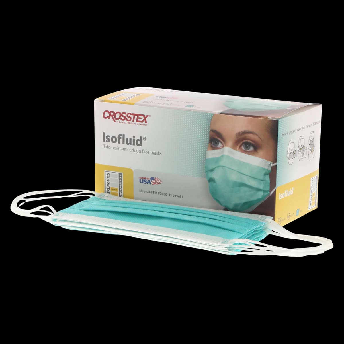 Isofluid™ Earloop Surgical Face Mask, ASTM Level 1, Teal, Latex-Free, 50/Box, GCITE - Isofluid™ Surgical Face Mask ASTM Level 1 Teal Box of 50 - Image 1