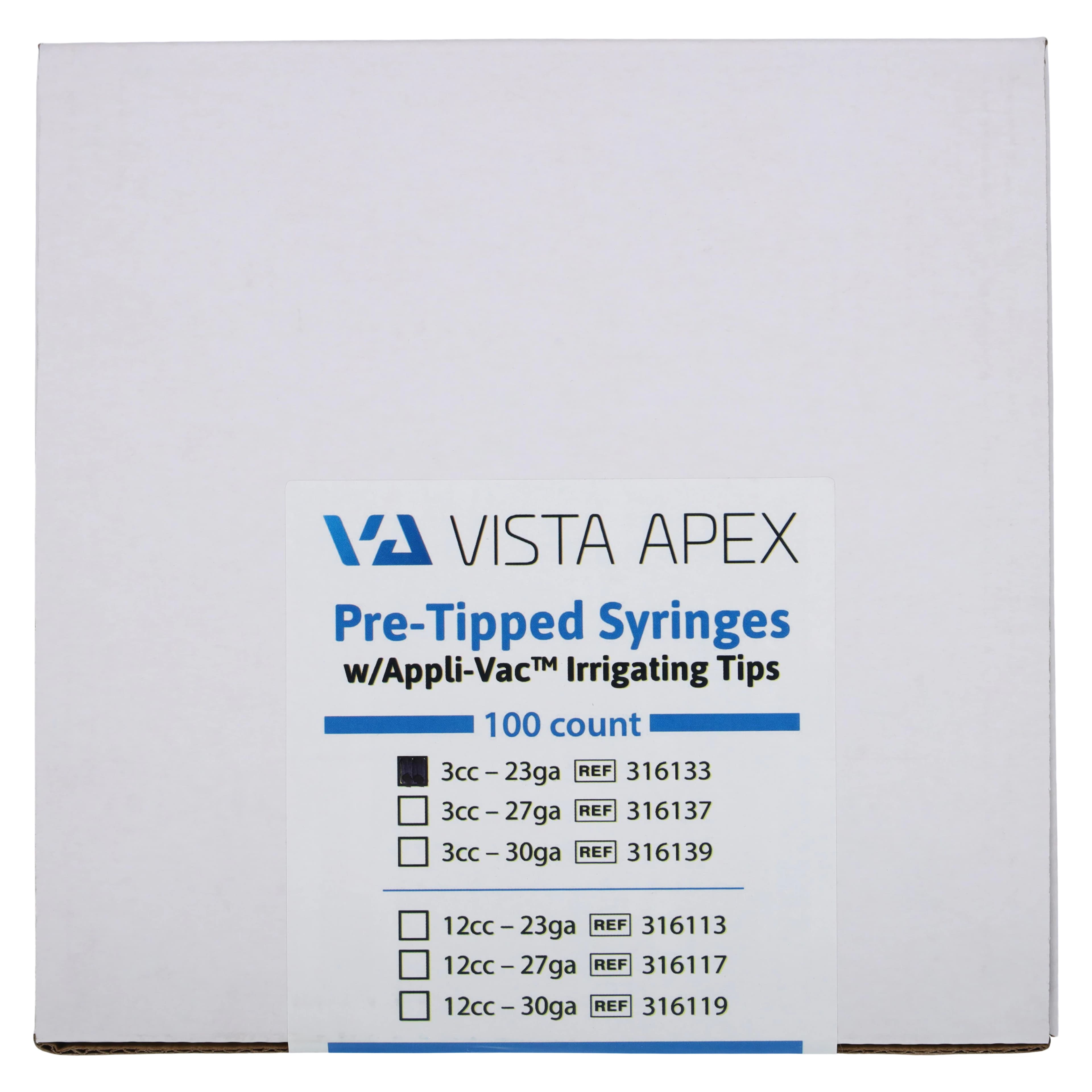 Appli-Vac Pre-Tipped Endodontic Irrigation Syringes, Luer Lock, 3 cc, 23 Ga, Blue, 100/Pk, 316133 thumbnail 5