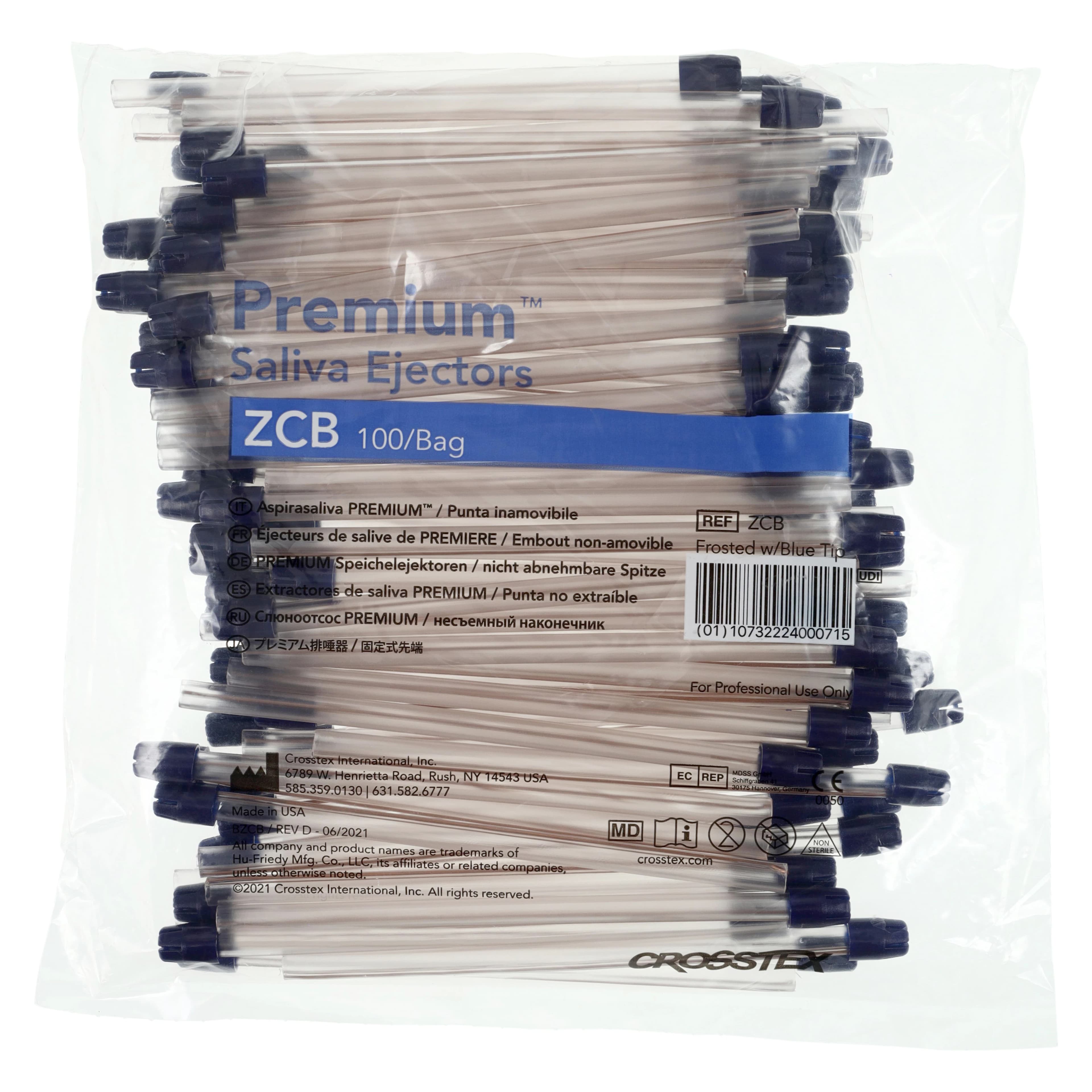Crosstex Premium Disposable Saliva Ejectors, Clear Body/Blue Tip, Wire-Reinforced, Non-Removable Tip, Latex-Free, 100/Bag, ZCB thumbnail 3