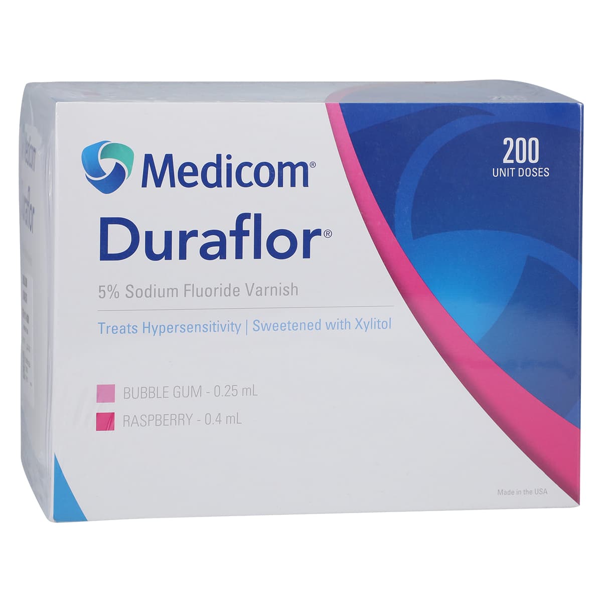 Duraflor 5% Sodium Fluoride White Varnish Unit Doses, 0.25 ml, Bubblegum, 200/Box, 1011-BG200 - Duraflor 5% Sodium Fluoride White Varnish Unit Doses 0.25 ml Bubblegum Case of 200 - Image 1