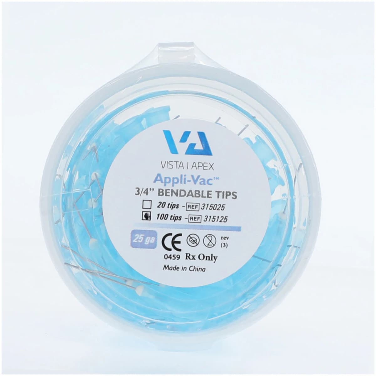 Appli-Vac 3/4" Bendable Applicator Tips, 25 Gauge, Blue, 100/Pkg, 315125 thumbnail 2