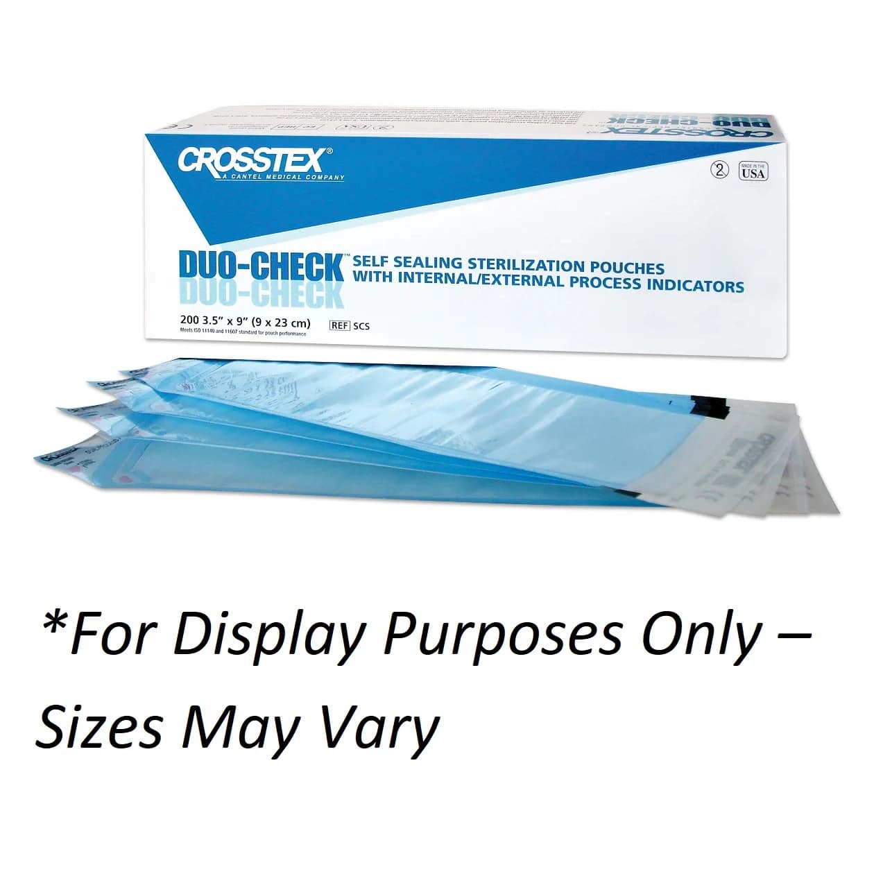 Crosstex Duo-Check Self-Seal Sterilization Pouches, 2" x 8", Blue Film, 200/Box, SCZ - Duo-Check Sterilization Pouches 2" x 8" 200Bx - Image 1