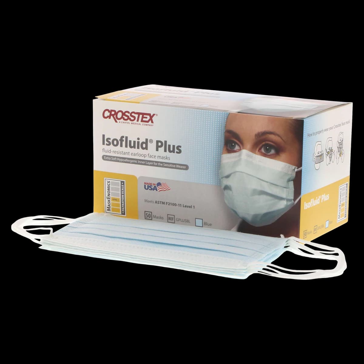 Isofluid Plus Earloop Face Mask, ASTM Level 1, Blue, 50/Box, GPLUSBL - Isofluid™ Surgical Face Mask ASTM Level 1 Blue Box of 50 - Image 1