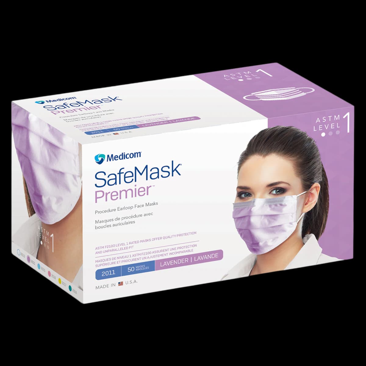SafeMask® Premier™ Procedure Earloop Face Mask, ASTM Level 1, Lavender, 50/Box, 2011 thumbnail 2