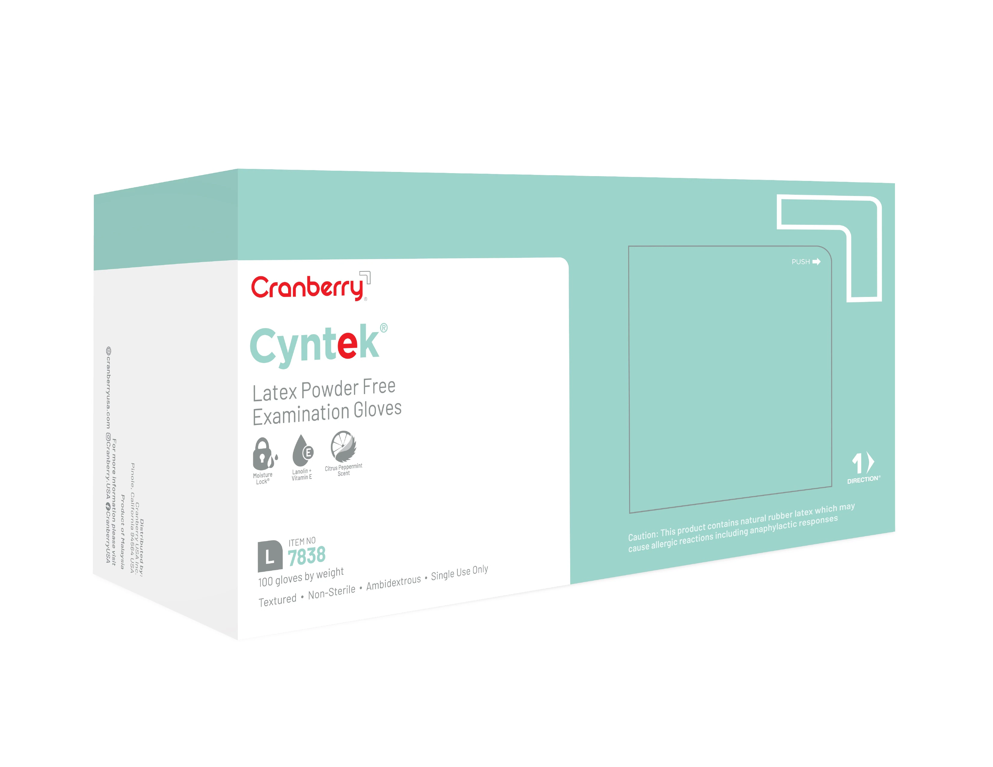 Cranberry Cyntek Powder-Free Latex Exam Gloves, Large, Wintergreen, 100/Box, CR7838 thumbnail 3