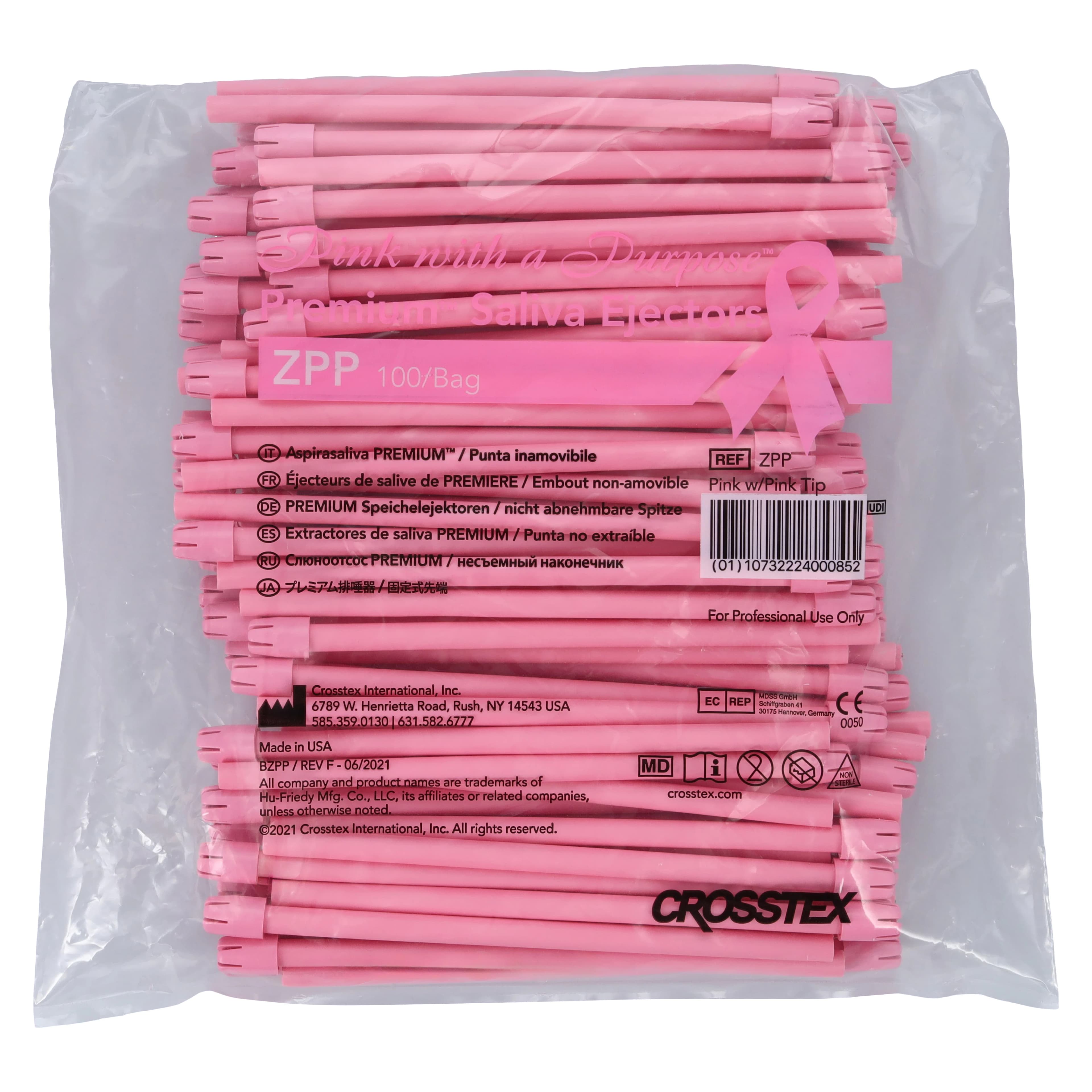 Crosstex Advantage Premium Saliva Ejectors, Pink/Pink, Non-Removable Tip, Latex-Free, 100/Bag, ZPP - CROSSTEX ADVANTAGE SALIVA EJECTORS, ZPP - Image 1
