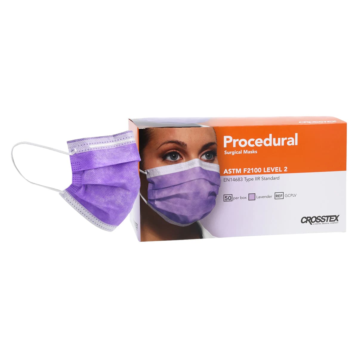 Crosstex Procedural Earloop Face Mask, ASTM Level 2, Lavender, Latex Free, 50/Box, GCPLV thumbnail 2
