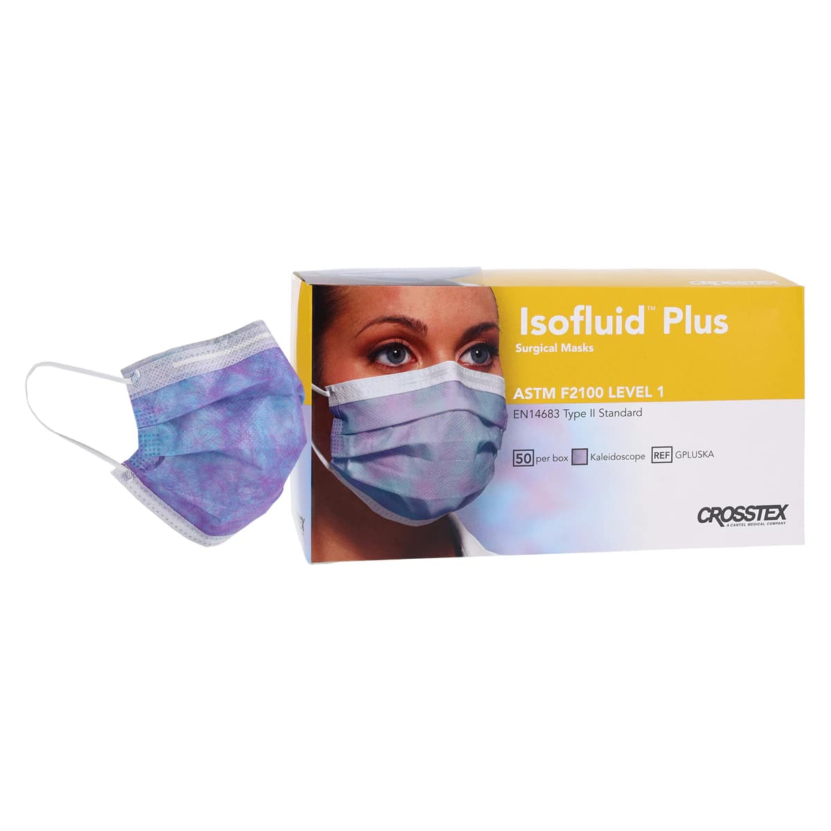 Isofluid Plus Earloop Face Mask, ASTM Level 1, Kaleidoscope, One Size Fits Most, 50/Box, GPLUSKA - Isofluid™ Surgical Face Mask ASTM Level 1 Kaleidoscope Box of 50 - Image 1