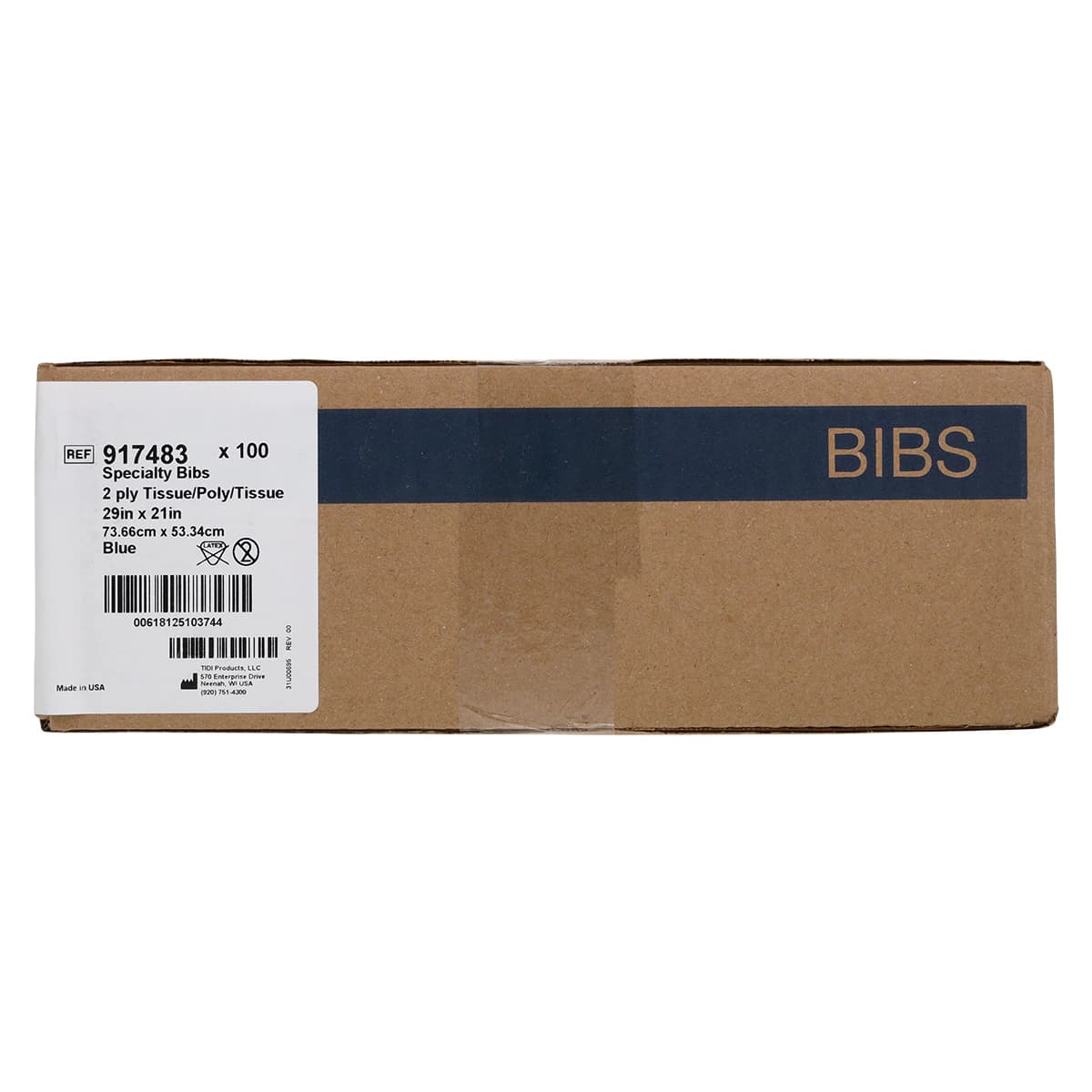 TIDI EveryDay Specialty Endo/Prophy Bibs, 2-Ply Tissue with Poly Barrier, Contour Neck, Waist-Length, 29" x 21", Blue, 100/Case, 917483 thumbnail 2