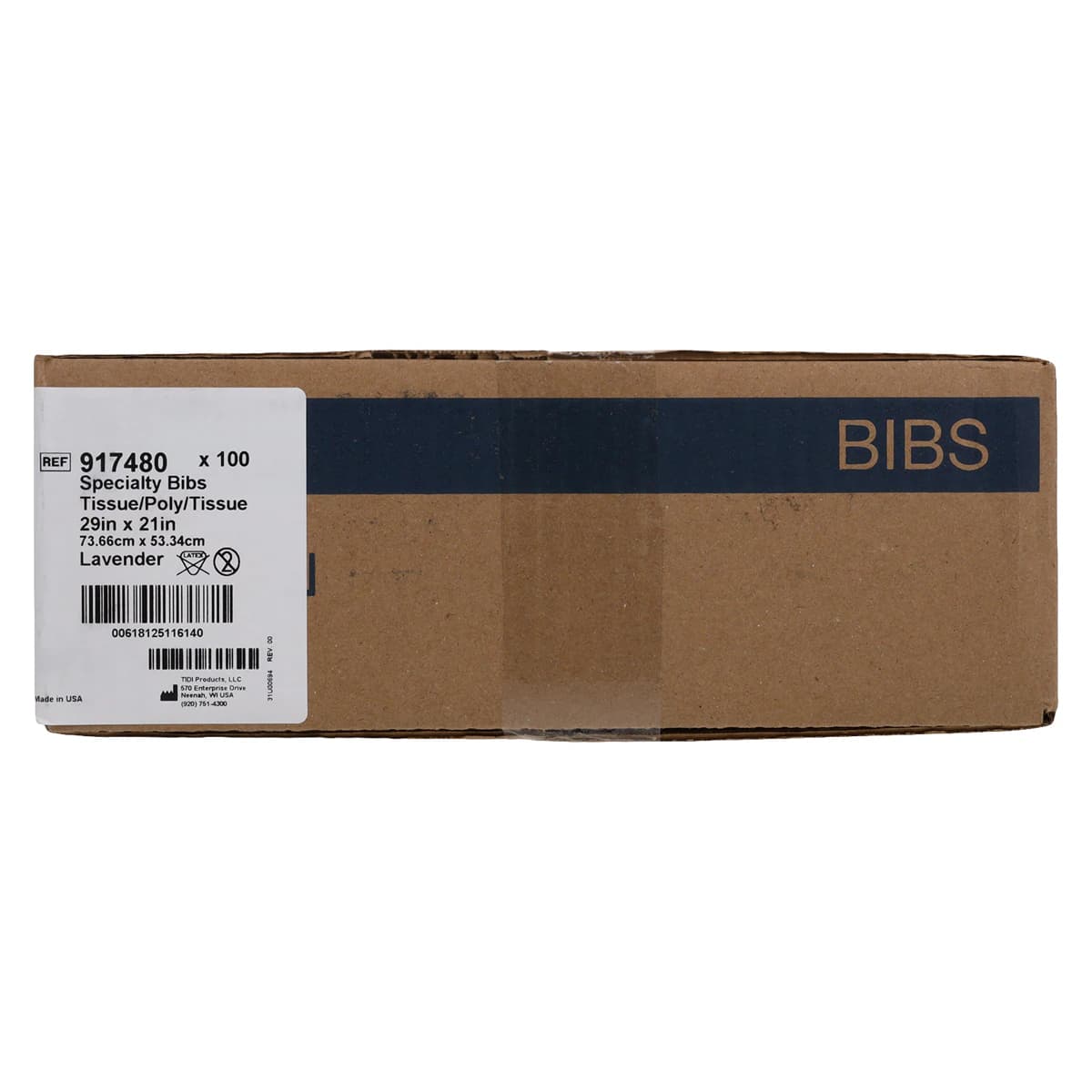 Tidi Products Prophy/Endo Bib, 29" x 21", Lavender, Tissue/Poly/Tissue, Contour Neck, 100/Case, 917480 thumbnail 2