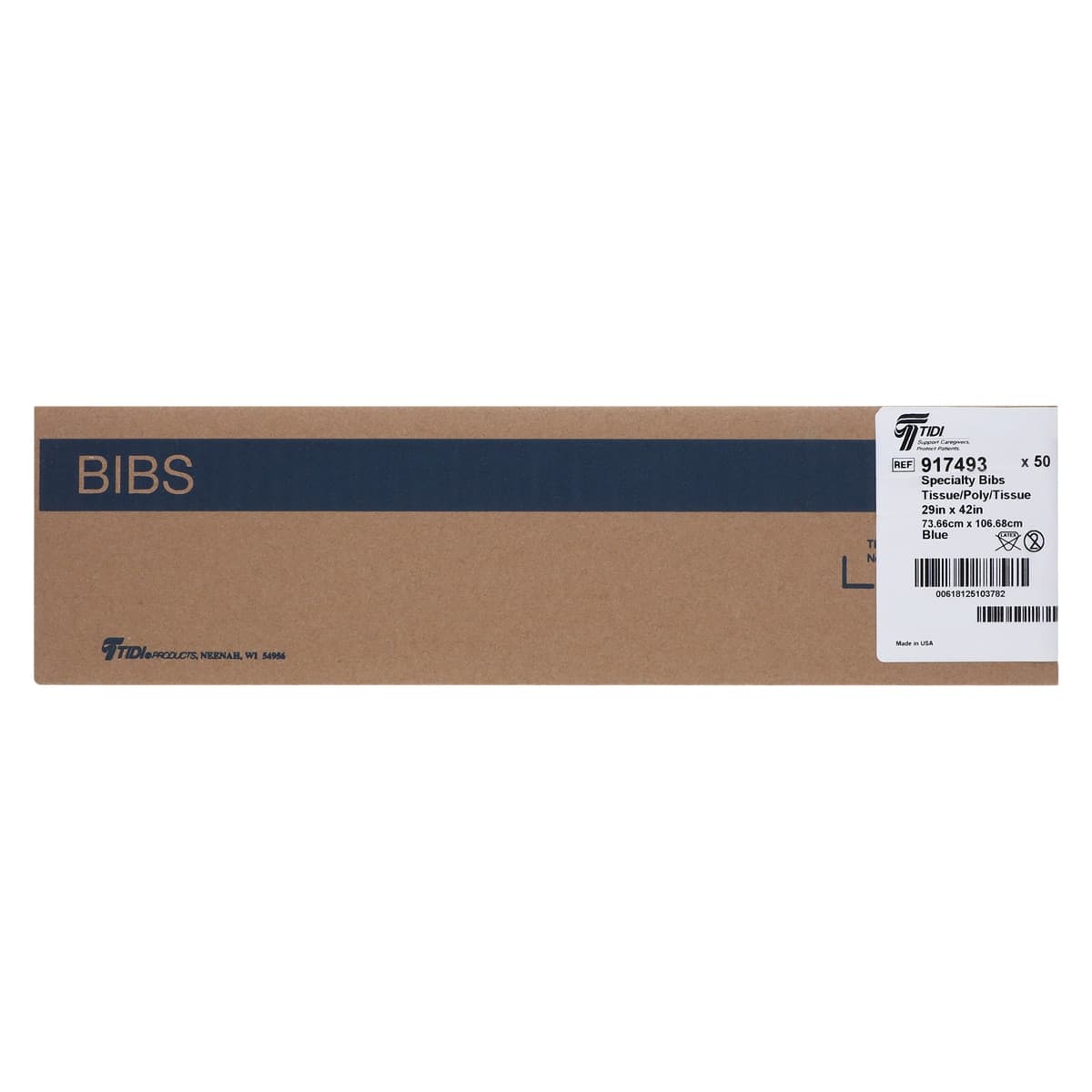 TIDI Everyday Oral Surgery Bibs, 2-Ply Tissue / 1-Ply Poly, Contour Neck, Knee-Length, Blue, 29" x 42", 50/Case, 917493 thumbnail 3