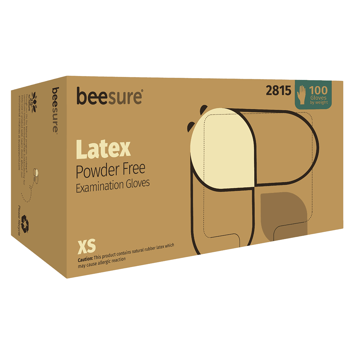 Beesure Latex Exam Gloves, Powder-Free, Non-Sterile, Extra Small, White, 100/Box, BE2815 thumbnail 3