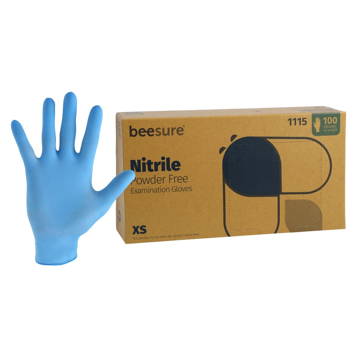 BeeSure Nitrile Exam Gloves, Powder-Free, Non-Sterile, Extra Small, Blue, 100/Box, BE1115 thumbnail 2