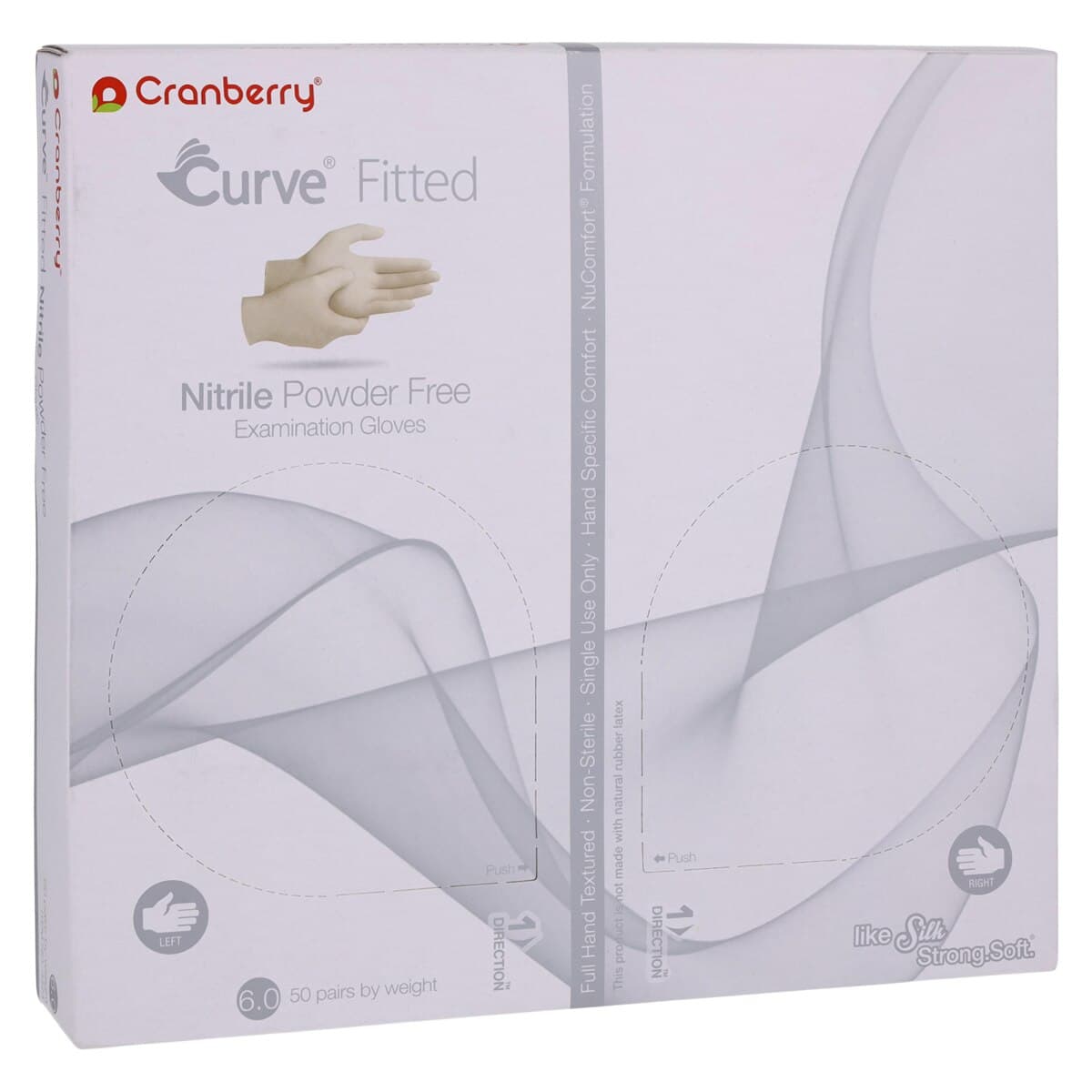 Cranberry Curve Fitted Powder-Free Nitrile Exam Gloves, White, Size 6, 100/Box, CR3424 thumbnail 5