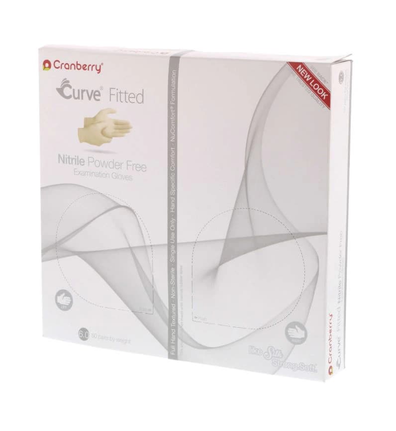 Cranberry Curve Fitted Powder-Free Nitrile Exam Gloves, White, Size 6, 100/Box, CR3424 thumbnail 2