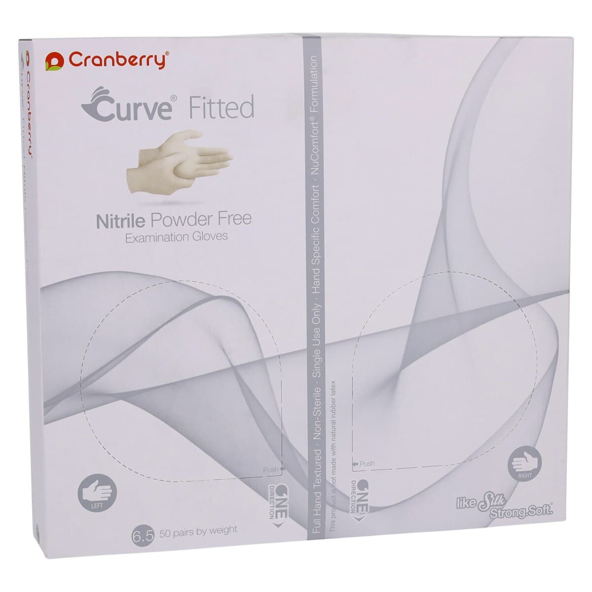 Cranberry Curve Fitted Powder-Free Nitrile Exam Gloves, White, Size 6.5, 100/Box, CR3425 thumbnail 5