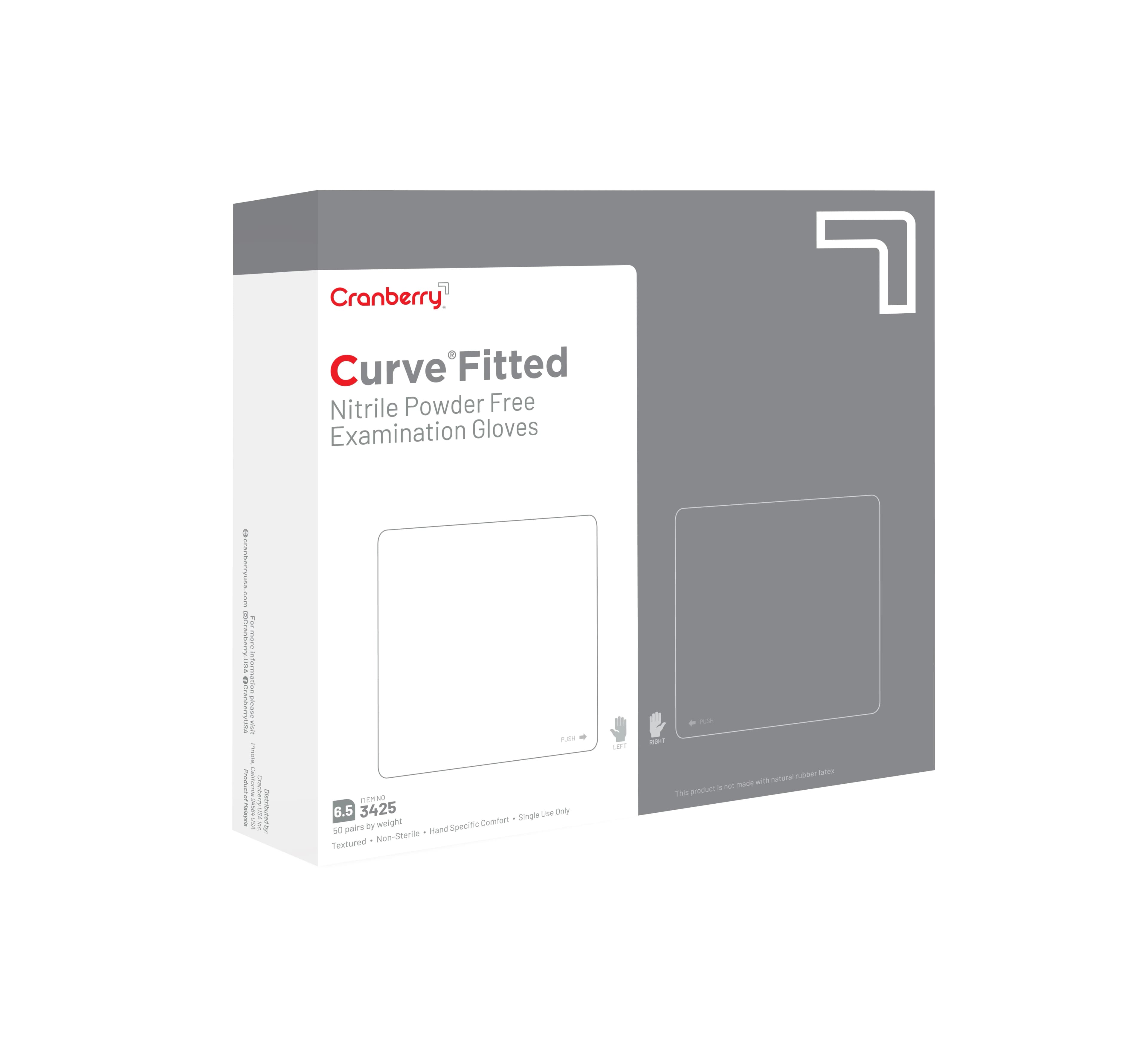 Cranberry Curve Fitted Powder-Free Nitrile Exam Gloves, White, Size 6.5, 100/Box, CR3425 thumbnail 3